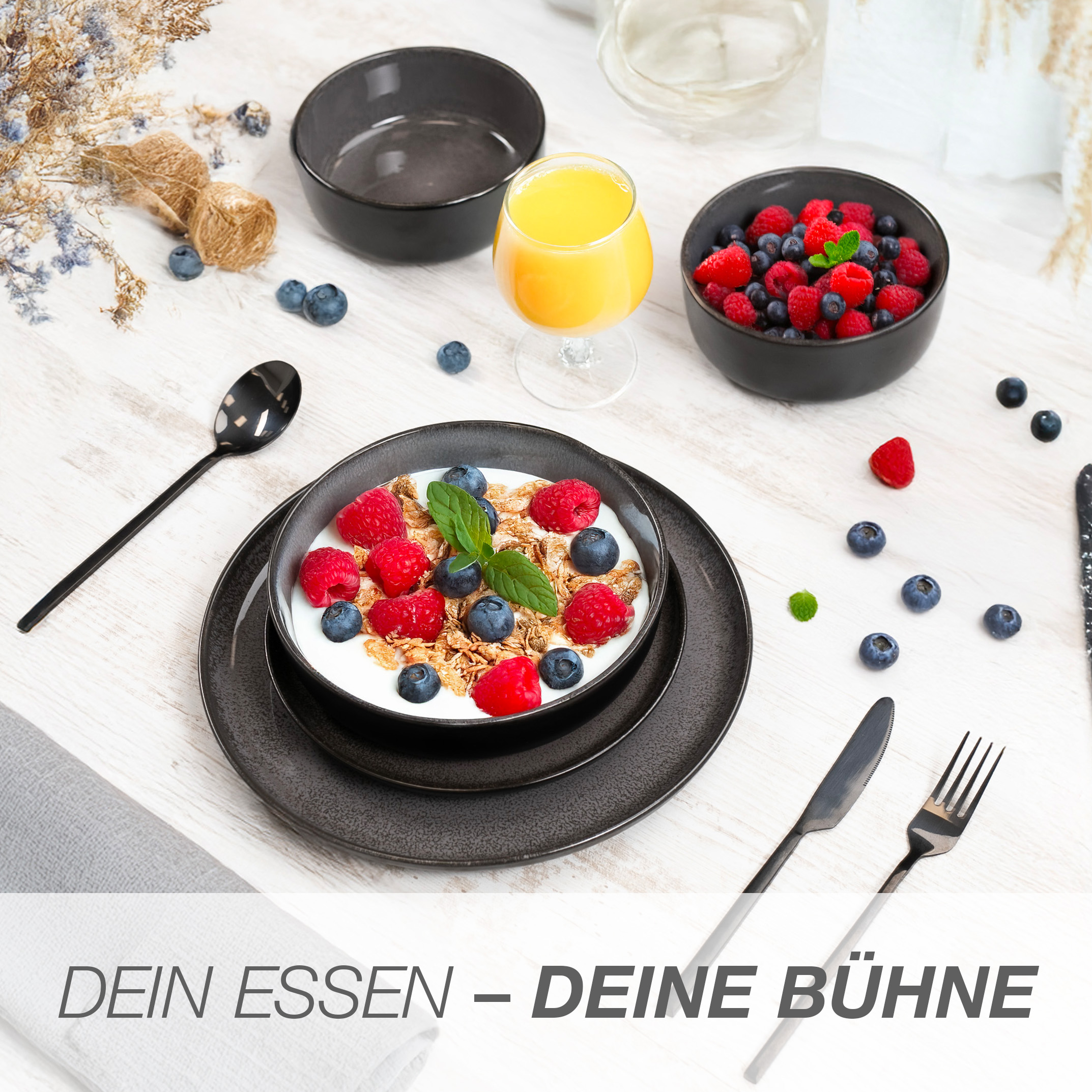 VIDA 24-teilig Geschirrset mit Müslibowls Anthrazit