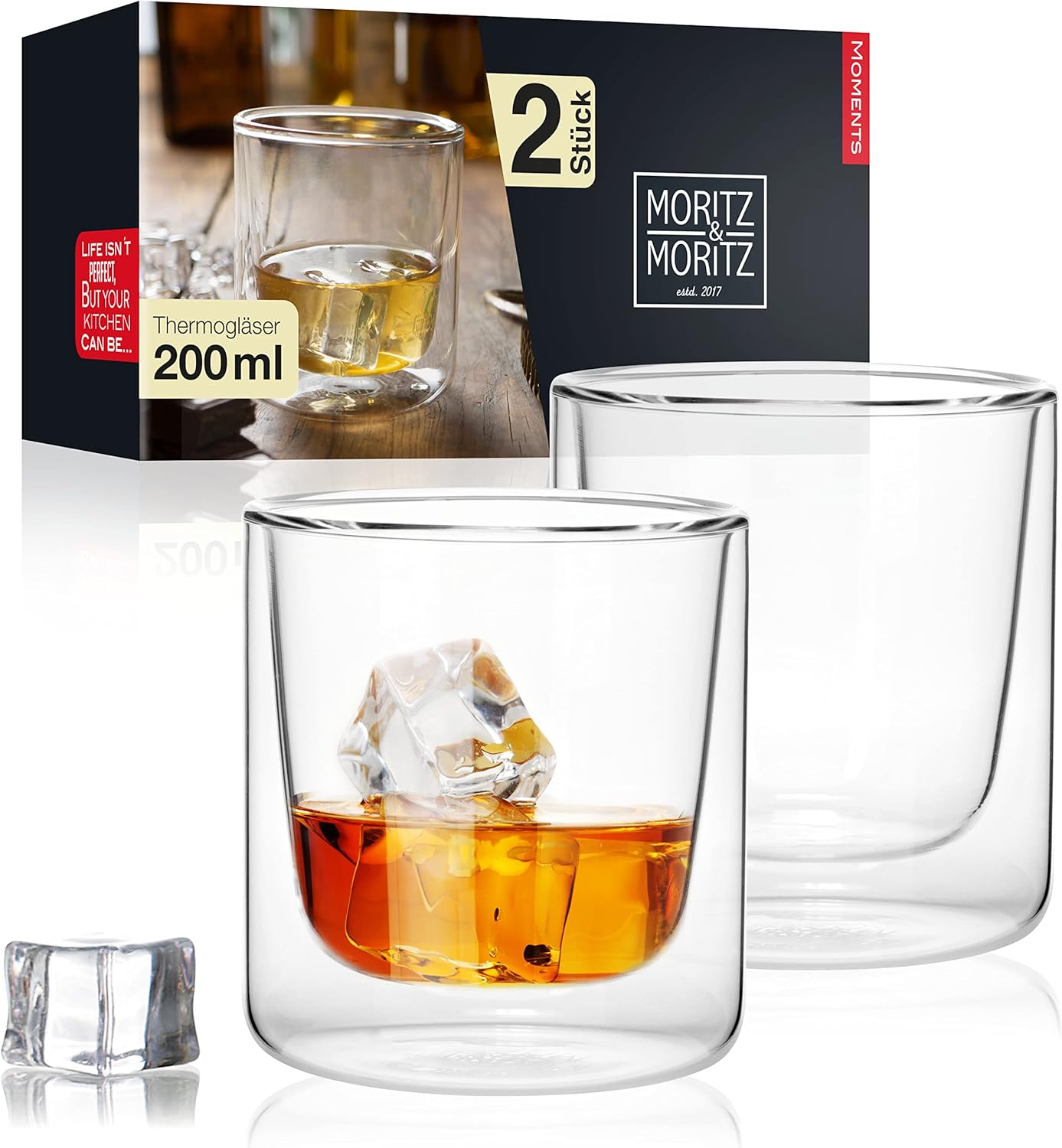 Doppelwandige Whyskygläser 2x200ml, vor weißem Hintergrund
