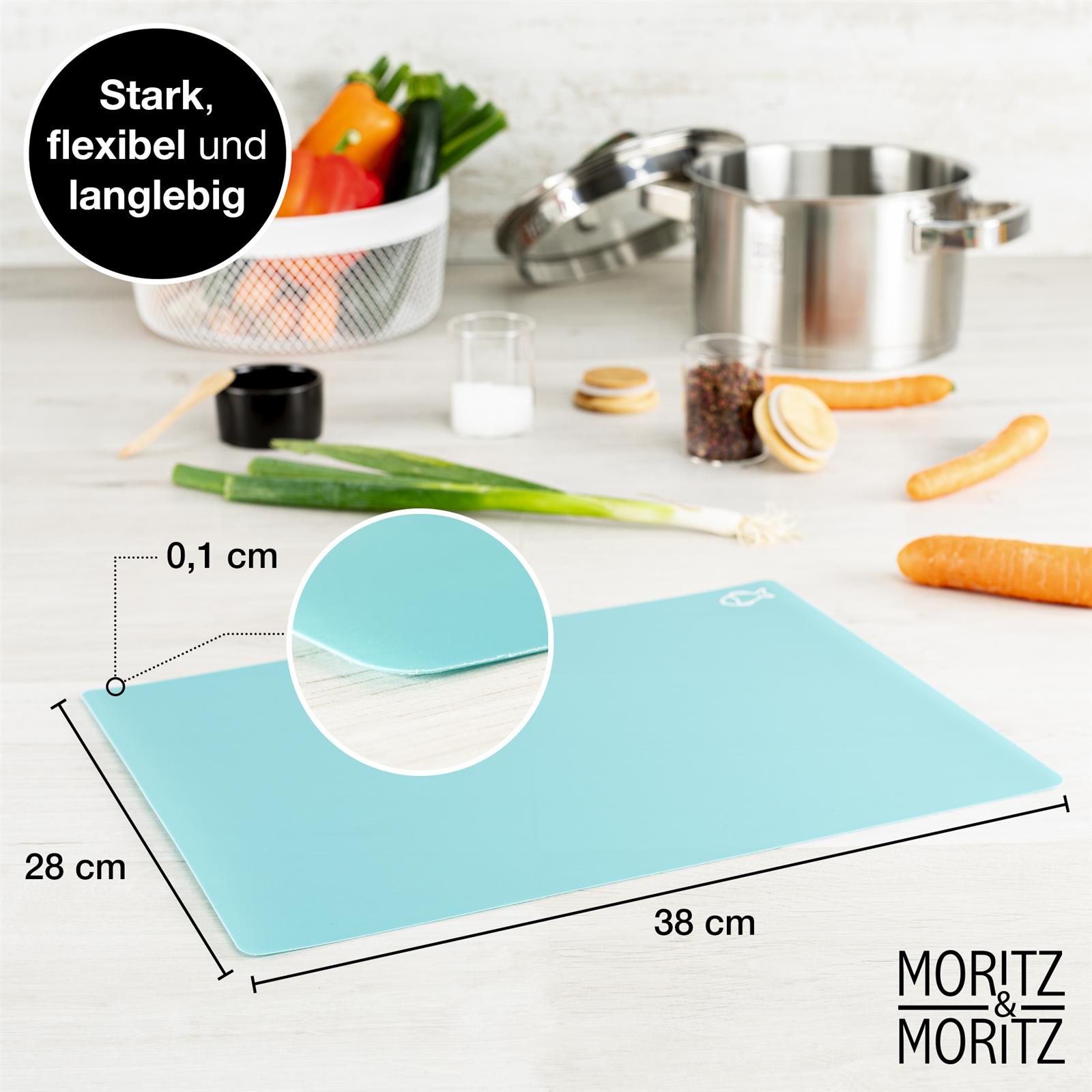 Vier unterschiedlich farbige flexible Schneideunterlagen (grün, rot, 4-teilig