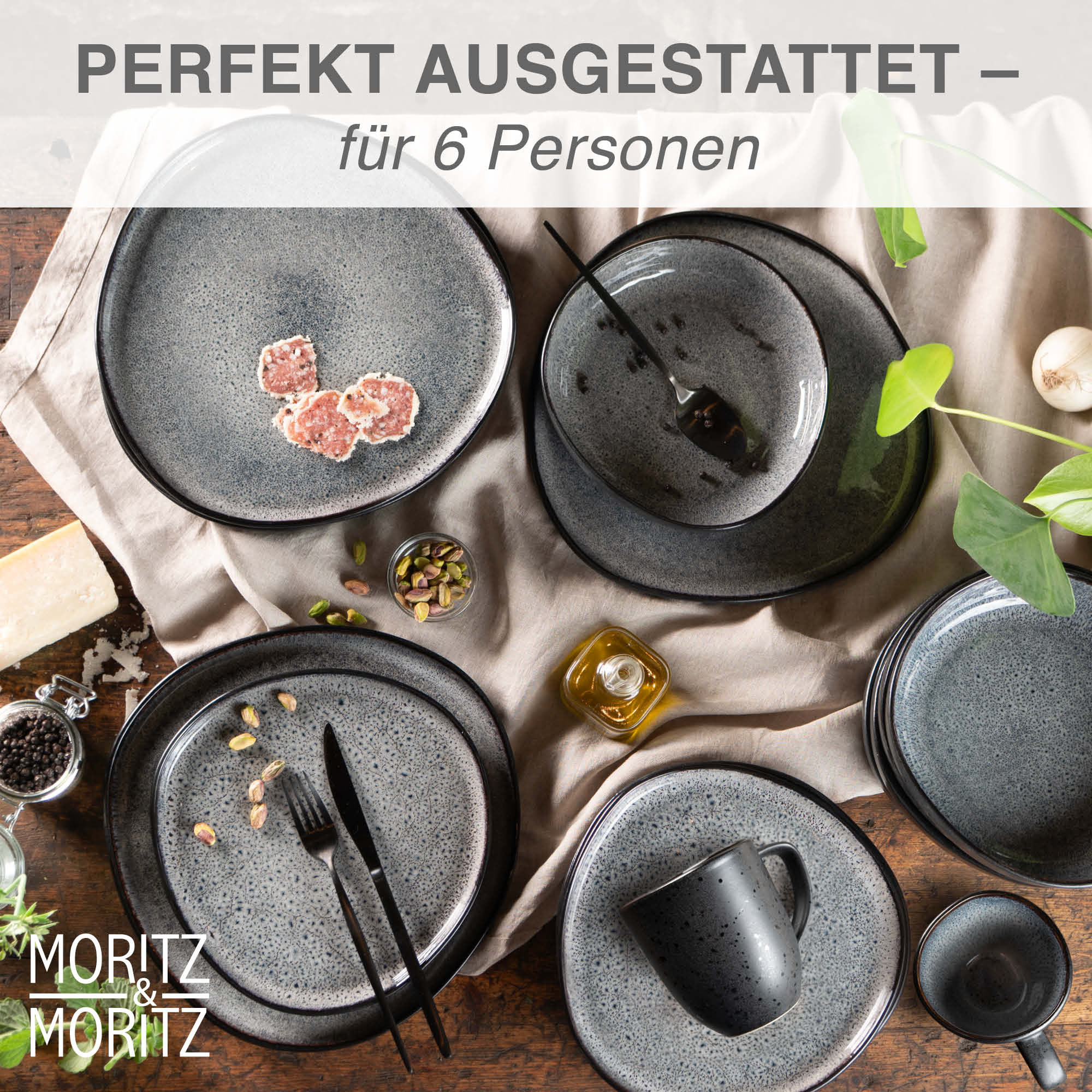 ORGANIC Geschirrset 24-teilig mit Tassen Grau