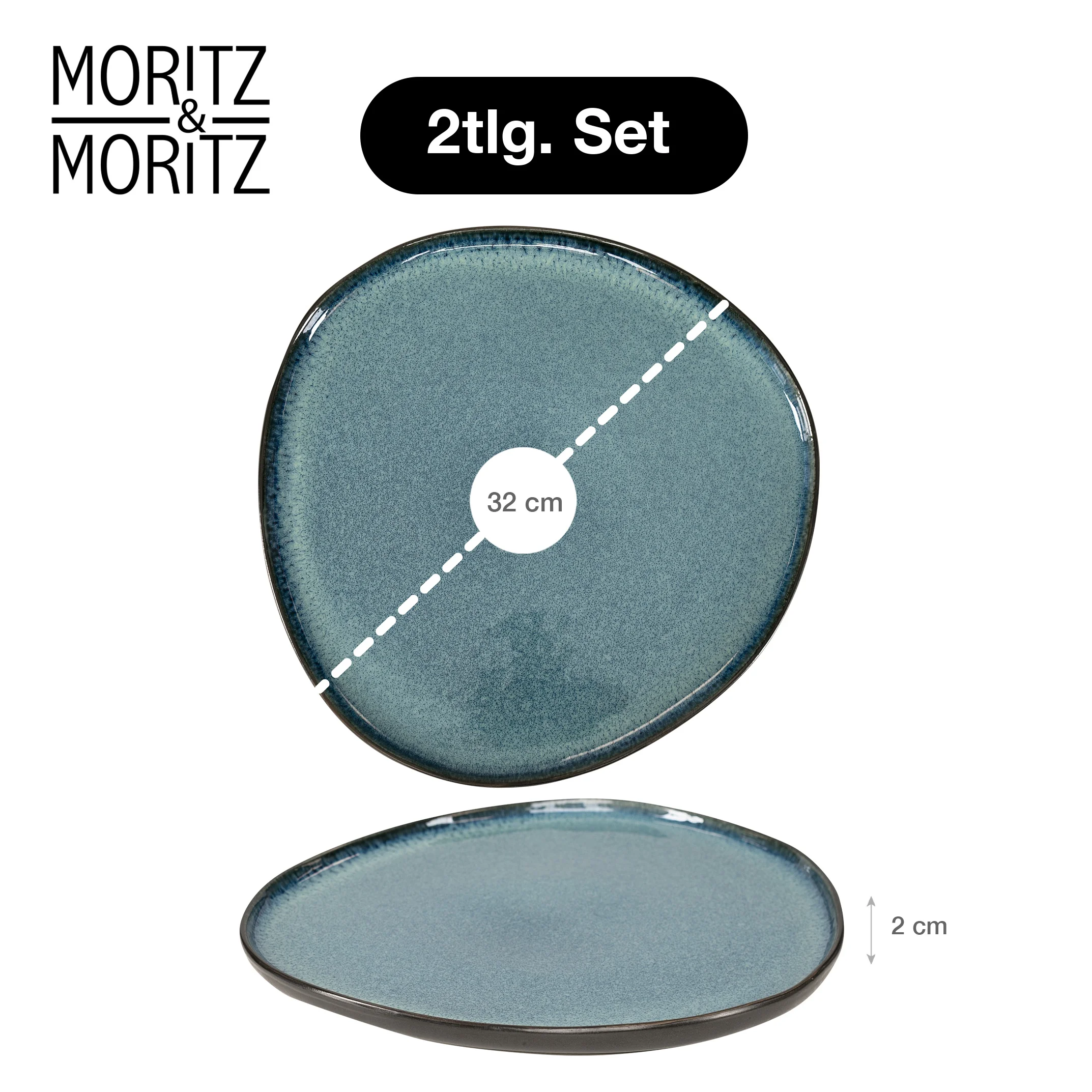 ORGANIC Servierplatten 2-teilig Blau, auf gedecktem Tisch bei Tageslicht