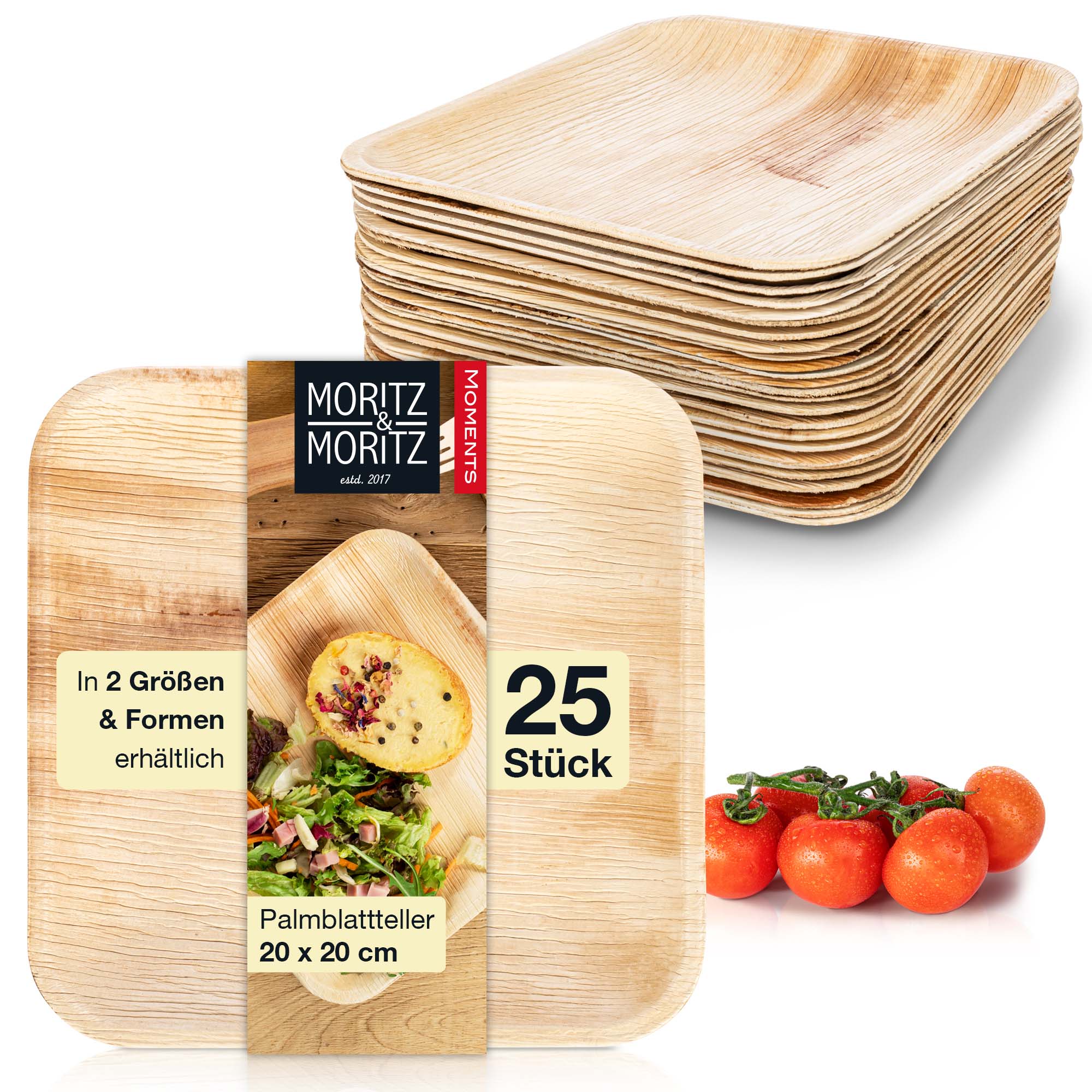 Palmblattgeschirr Teller eckig – 25 Stück – 20 x 20 cm, events und umweltbewusste Veranstaltungen