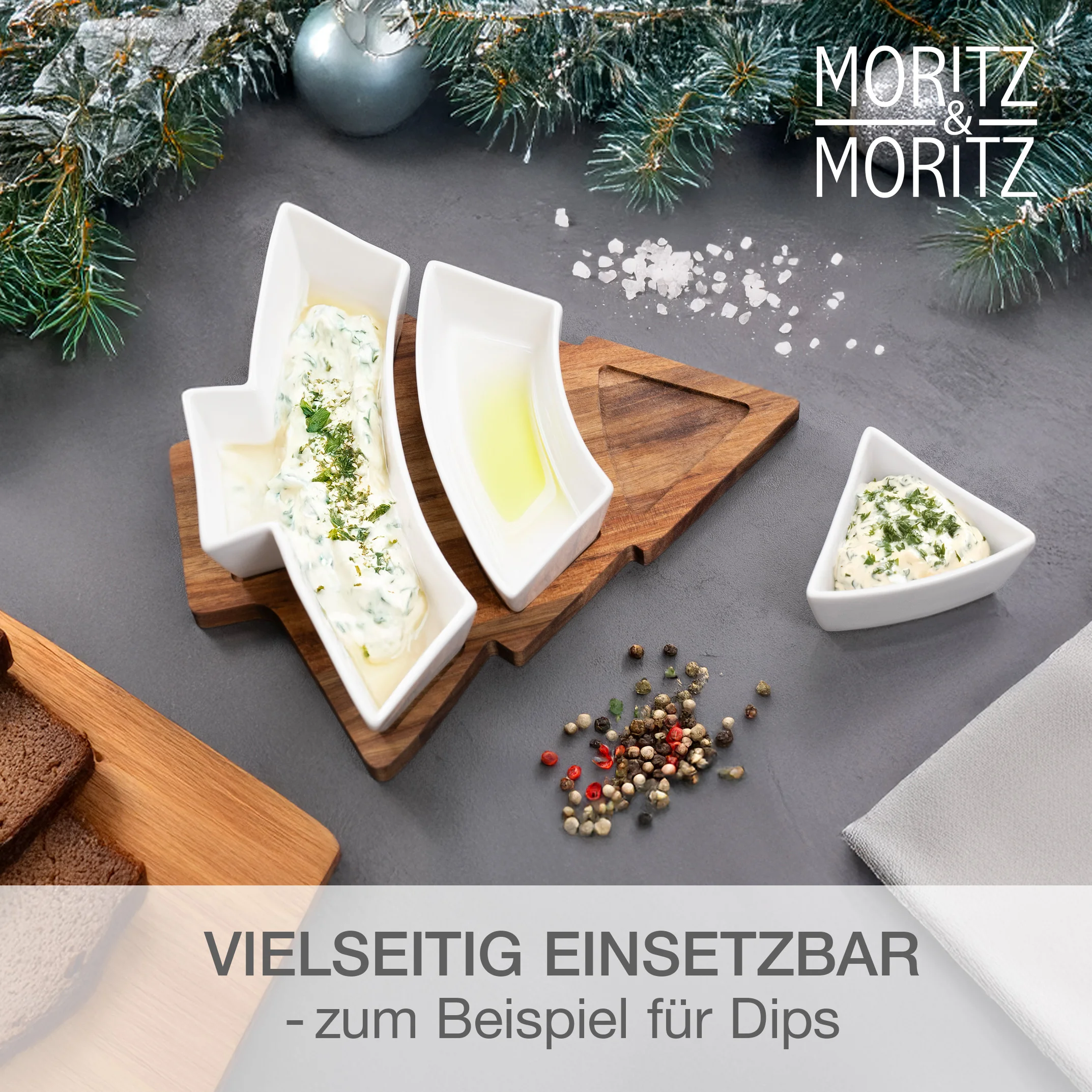 Servierschalen Set Tannenbaum 4-teilig, Farbwirkung bei Tages- und Kunstlicht