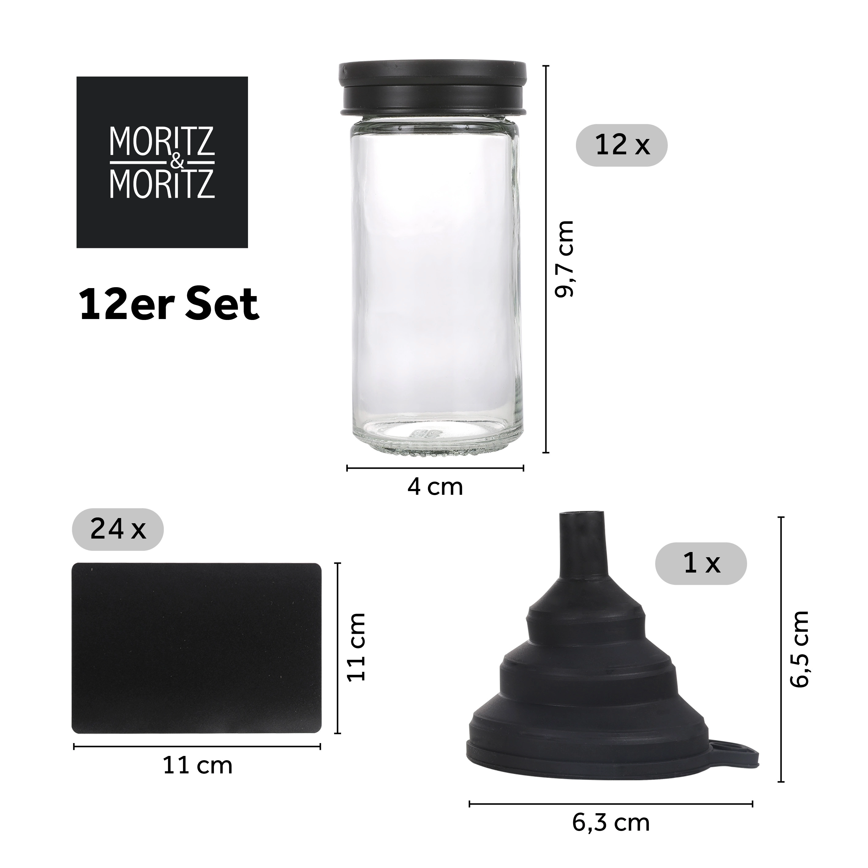Gewuerzglaeser 12er Set mit 80 ml, 12-teilig, vor weißem Hintergrund