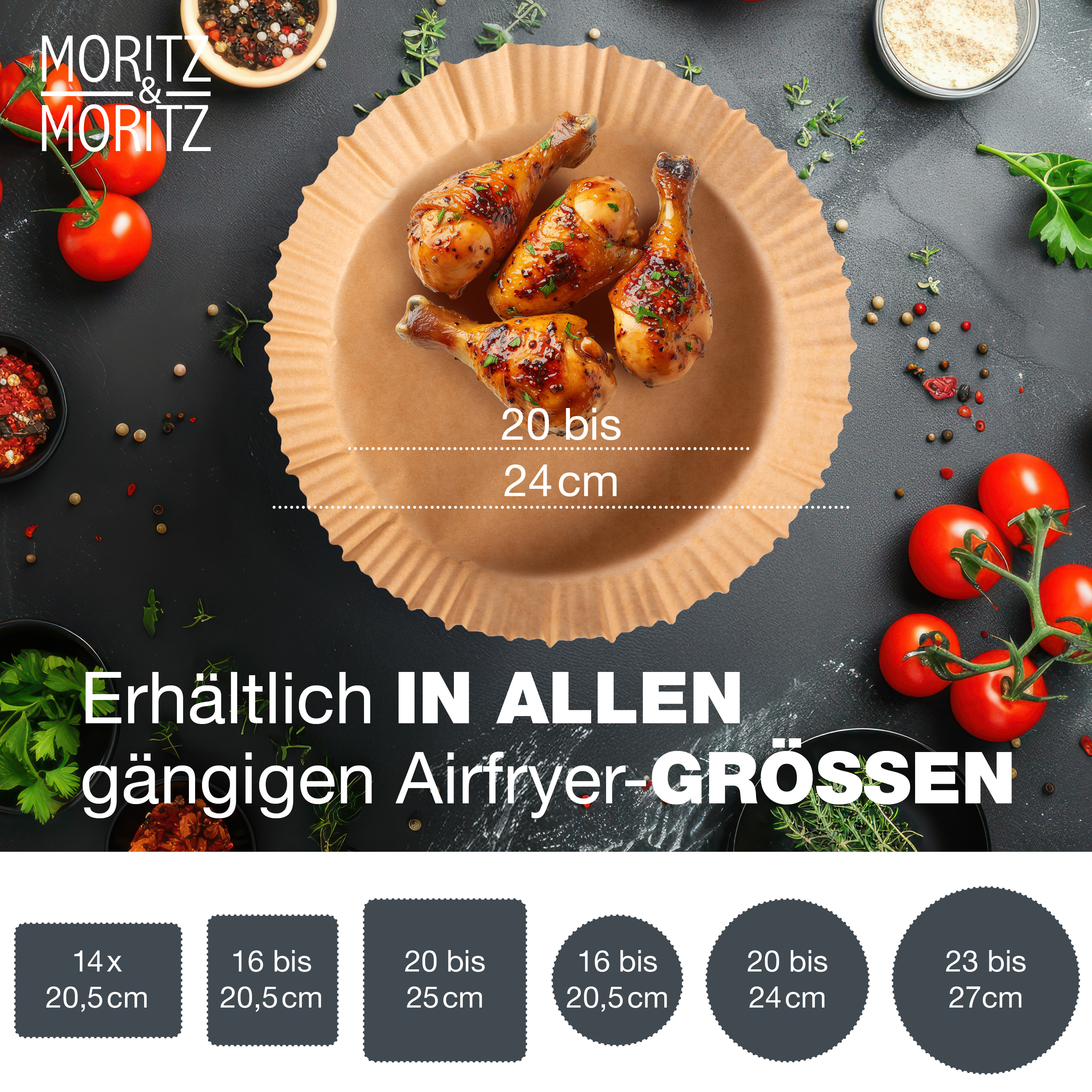 Airfryer Backpapier Rund Ø 20 cm (unten 20 cm, oben 24 cm)