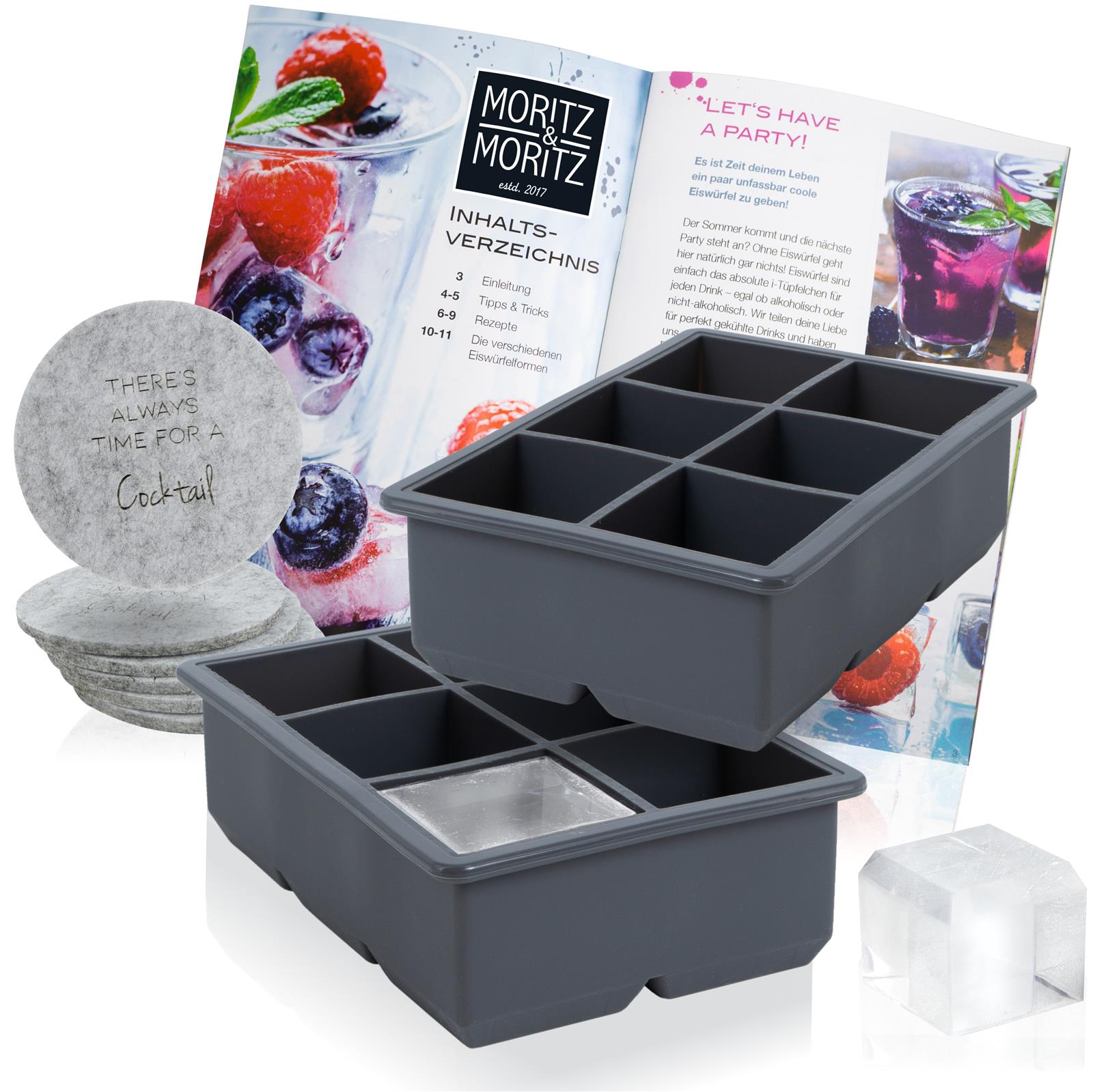 Moritz & Moritz Kitchen - Eckige Eiswürfelform 6er Set 2er Pack Bild Moritz & Moritz Küchen Eiswürfelform, 6-eckig, 2er Set – Hochwertige, langlebige Eiswürfelformen für perfekt geformte, eckige Eiswürfel. Ideal für die Zubereitung von Cocktails, Getränken und mehr. Praktische Küchenhelfer für Ihre Bar und Küche.