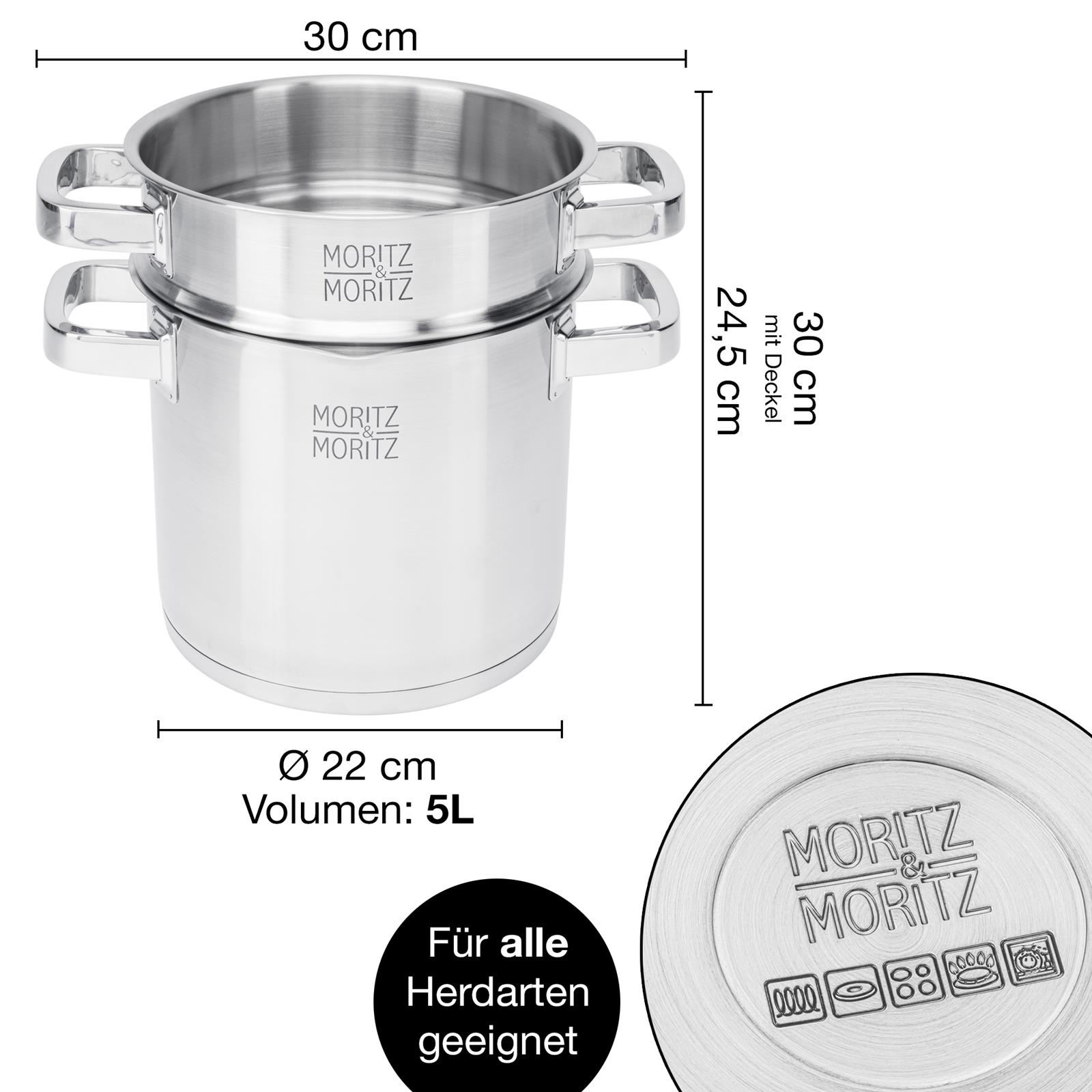 Multifunktionstopf mit Deckel, 20 cm, aus Edelstahl mit elegantem Design, ideal für vielseitiges Kochen in der Küche.