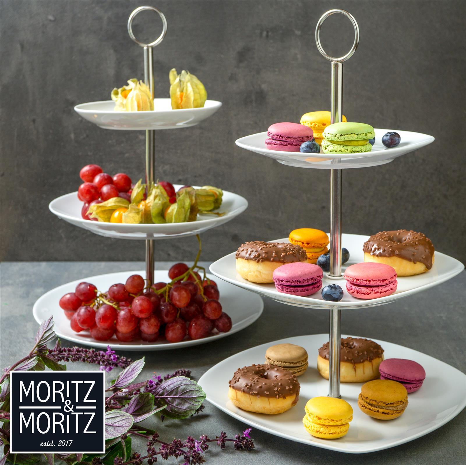 Dreistufige Etagere Basic aus Edelstahl mit rundem Design – ideal zur stilvollen Präsentation von Kuchen, Snacks oder Obst.