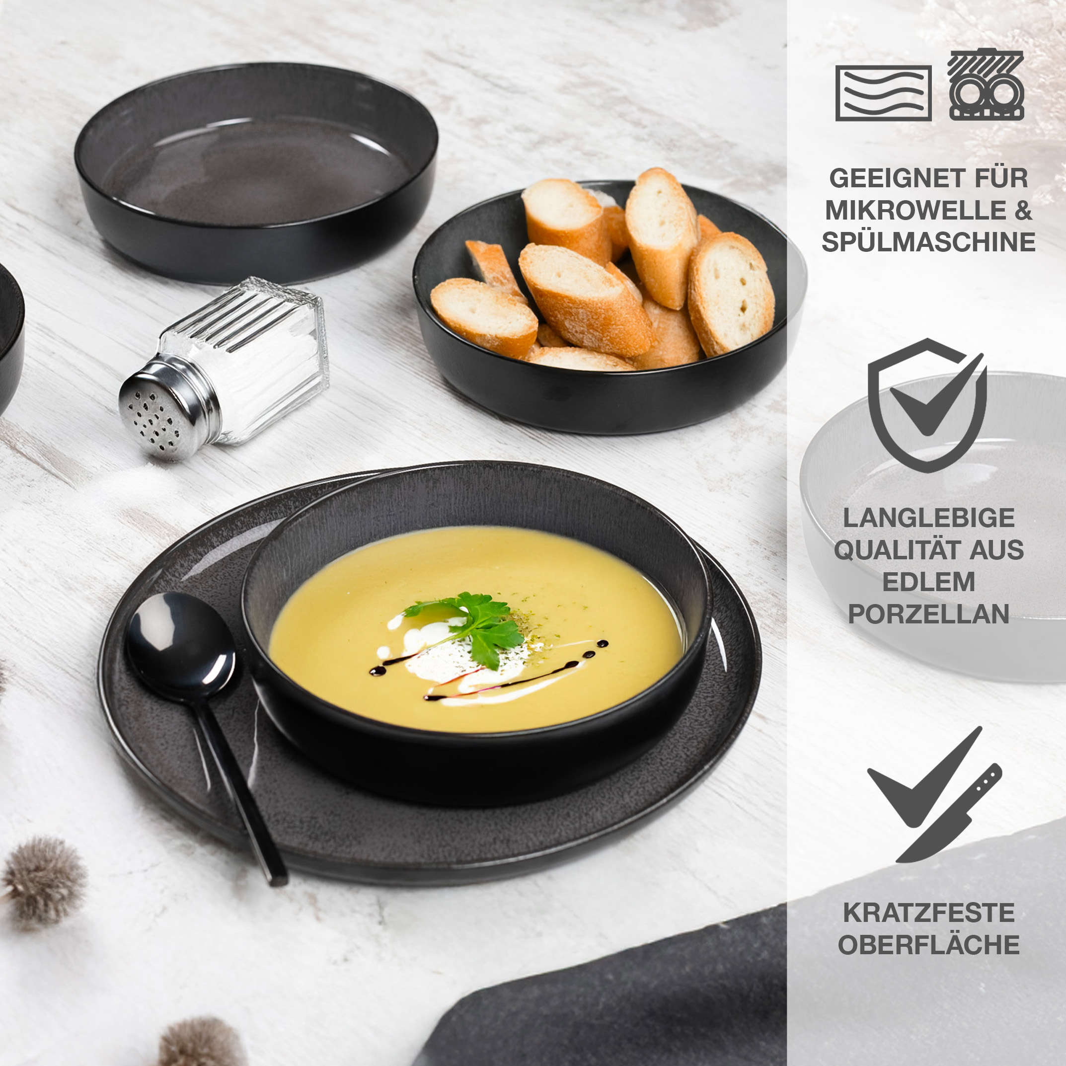 VIDA 24-teilig Geschirrset mit Müslibowls Anthrazit