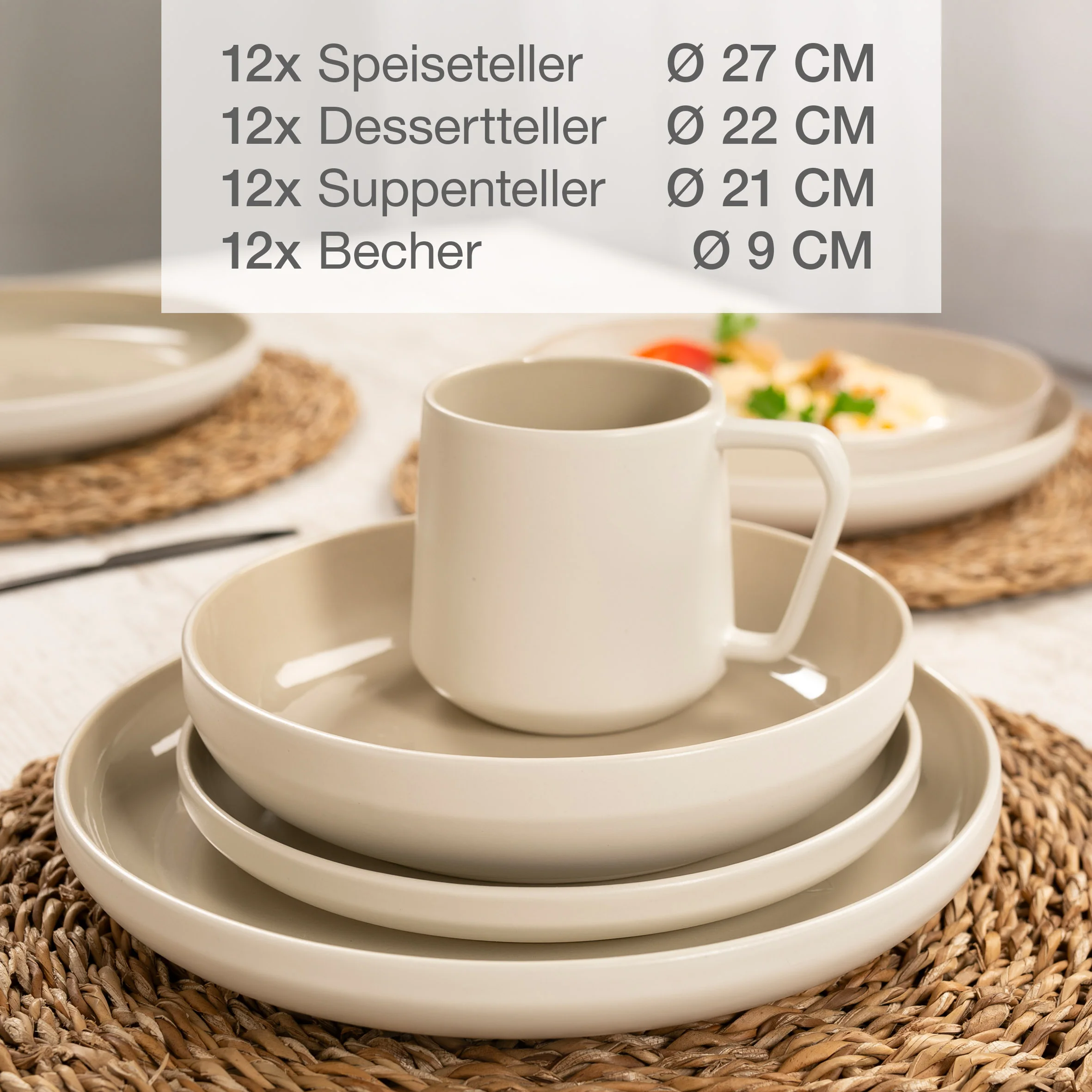 CAVO Geschirrset 48-teilig – Sand, Farbvarianten nebeneinander