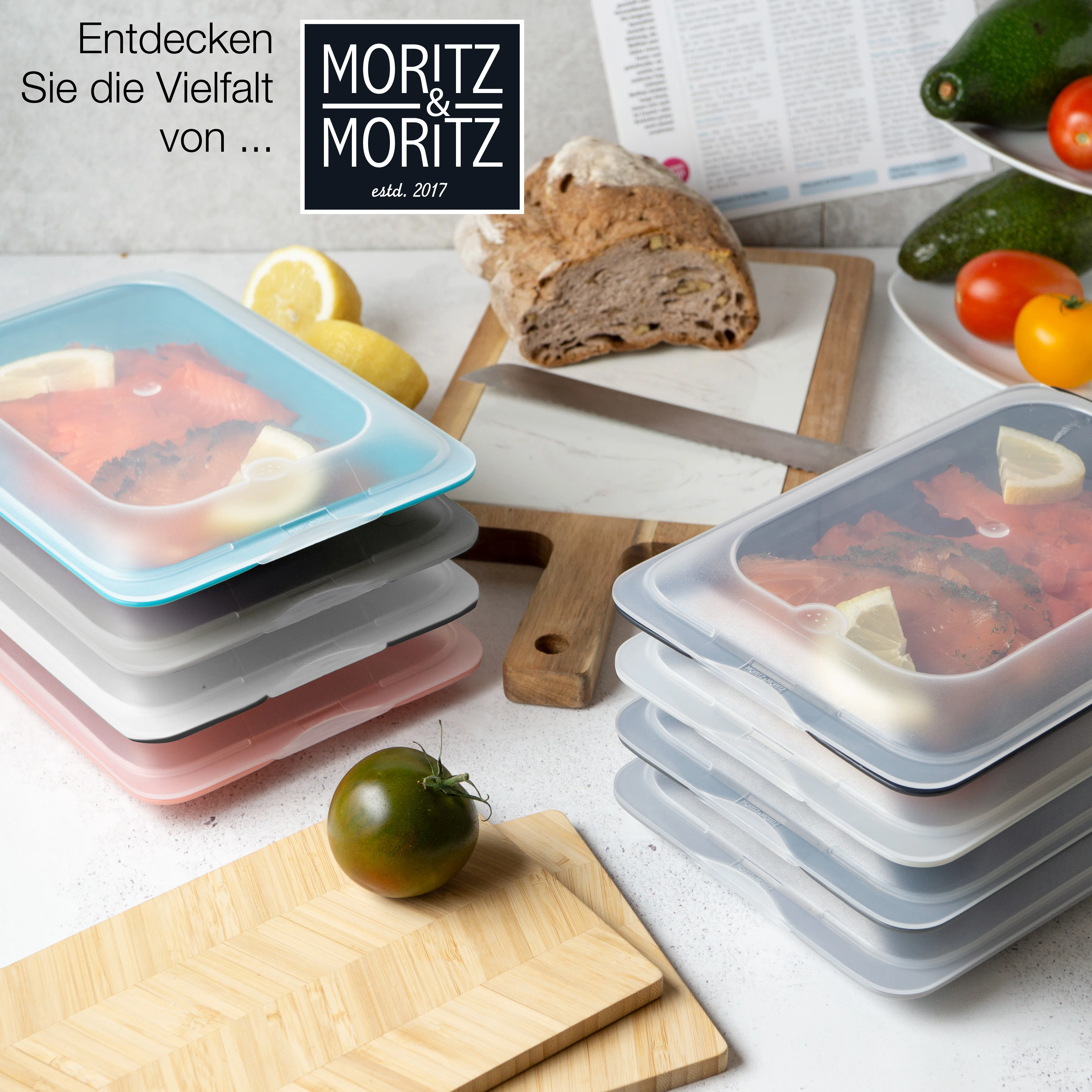 Aufschnittdosen bunt 4er Set, komplett vor weißem Hintergrund