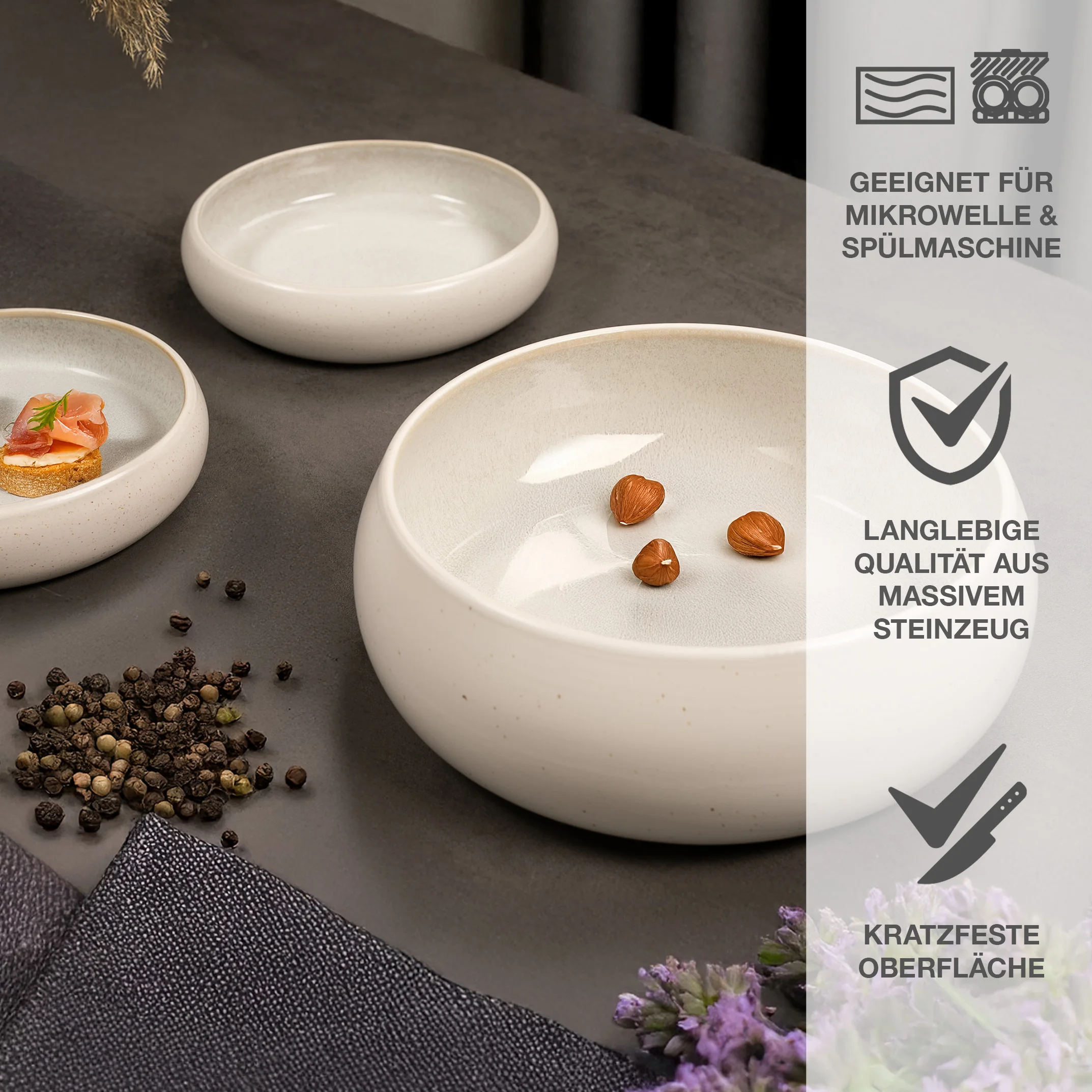 SOLID UNI Servierschale Creme, im Geschirrkorb der Spülmaschine