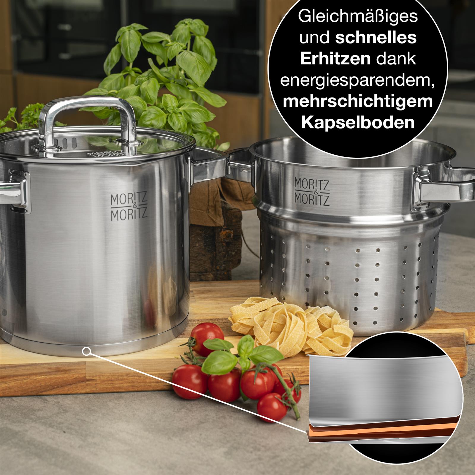 Multifunktionstopf mit Deckel 20 cm - Hochwertiger Topf aus Edelstahl, ideal zum Braten, Kochen und Garen, mit ergonomischen Griffen und hitzebeständigem Glasdeckel, perfekt für vielseitige Kücheneinsätze.