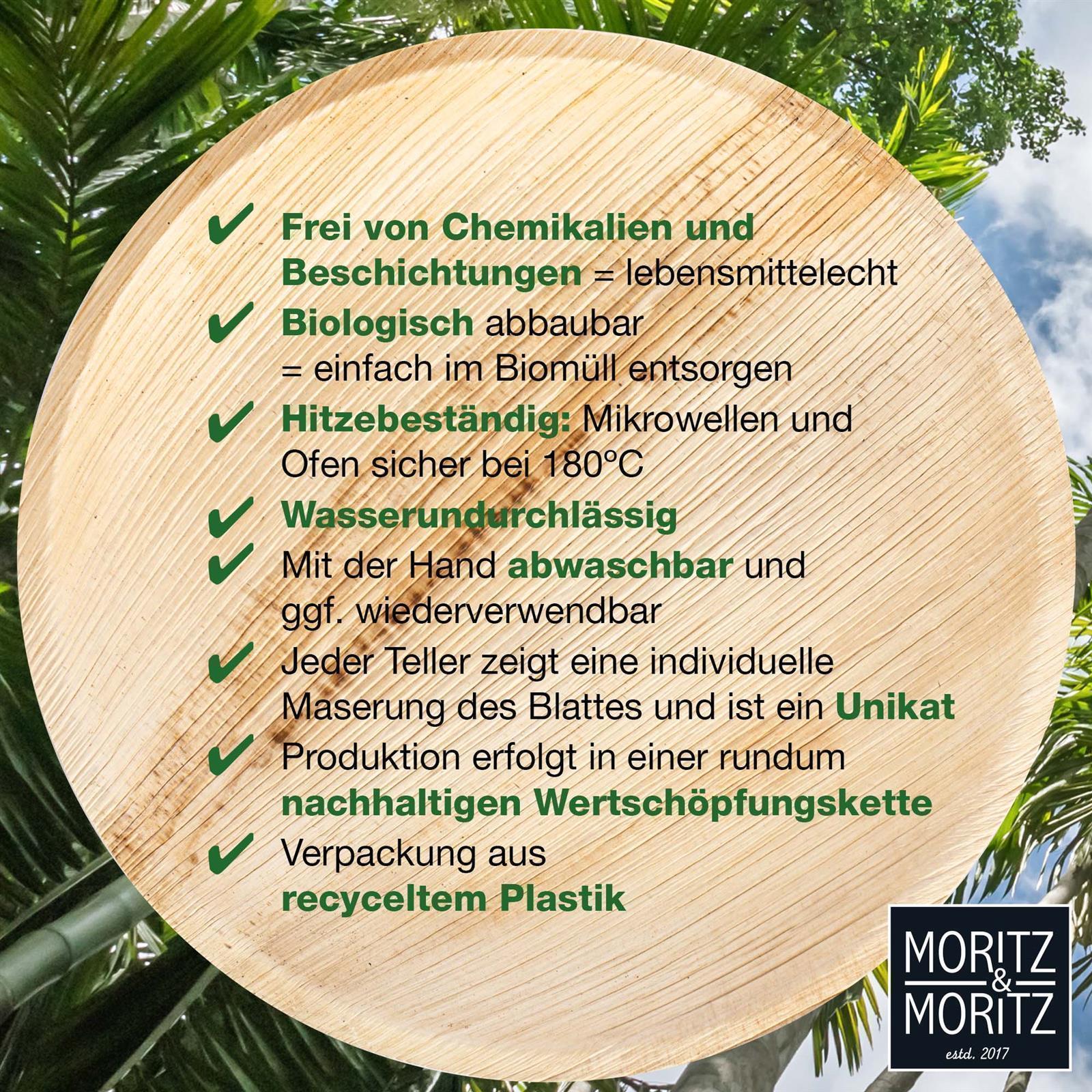 75-teiliges Set aus runden Palmblatt-Tellern mit Besteck, Durchmesser 25 cm, umweltfreundlich und biologisch abbaubar, ideal für nachhaltige Veranstaltungen und Feiern.