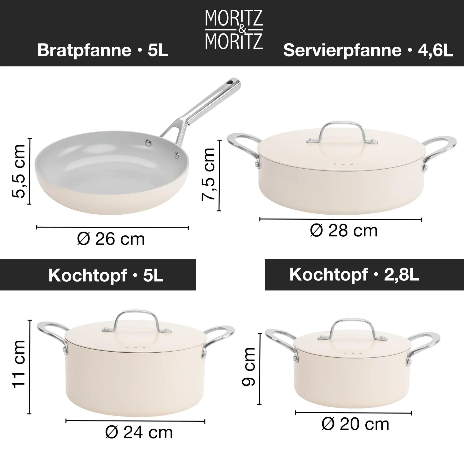 Topf- & Pfannenset 7-teilig Creme, Ansicht 2