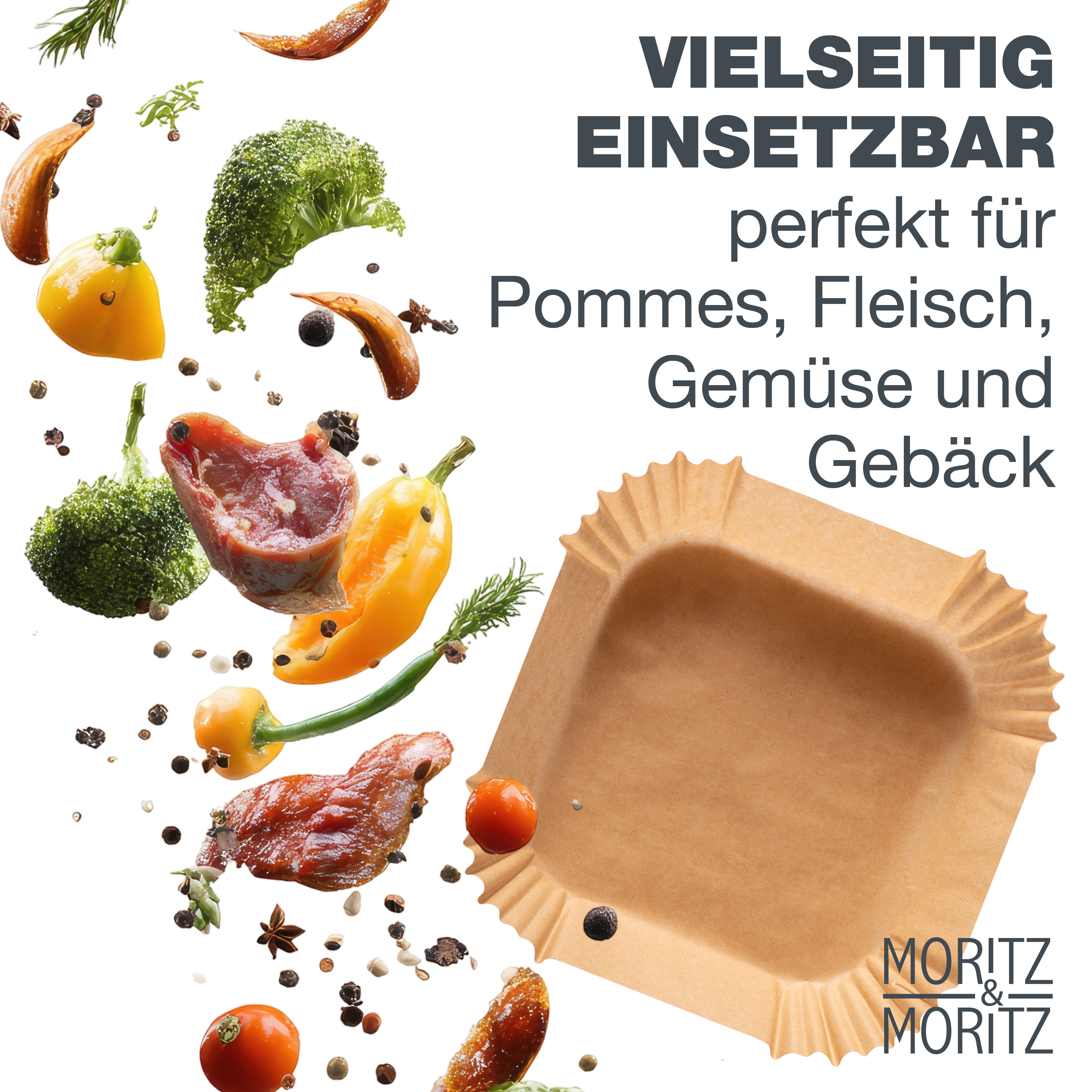 Airfryer Backpapier Eckig 16x16 cm (unten 16 cm, oben 20,5 cm)