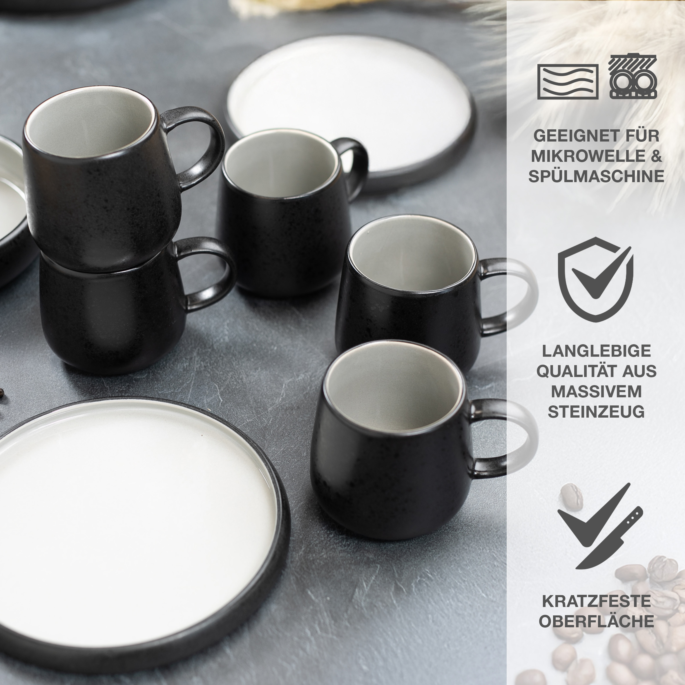 SOLID UNI Kaffee Tassen Set 6-teilig Creme