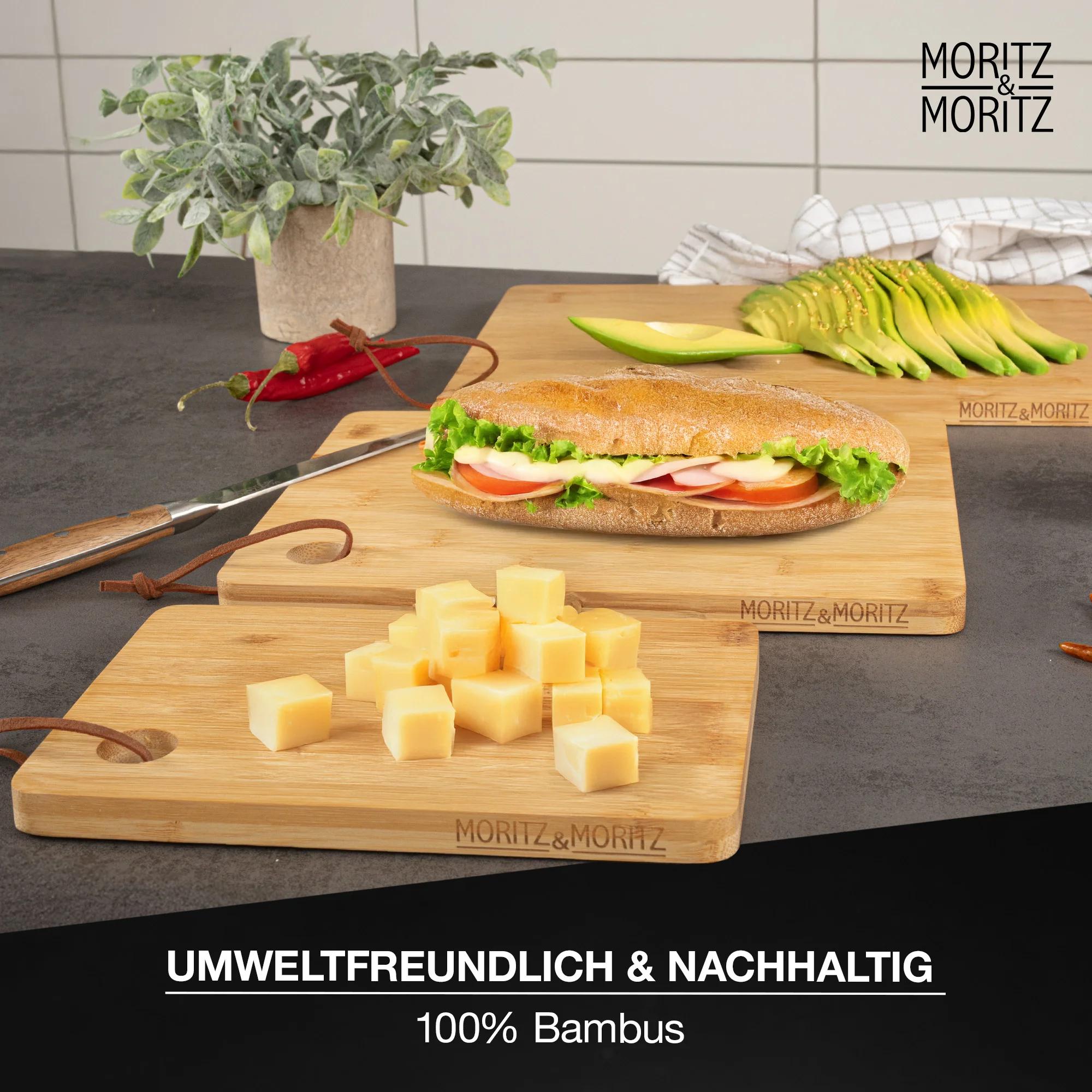 3-teiliges Bambus Schneidebrett Set | Moritz & Moritz