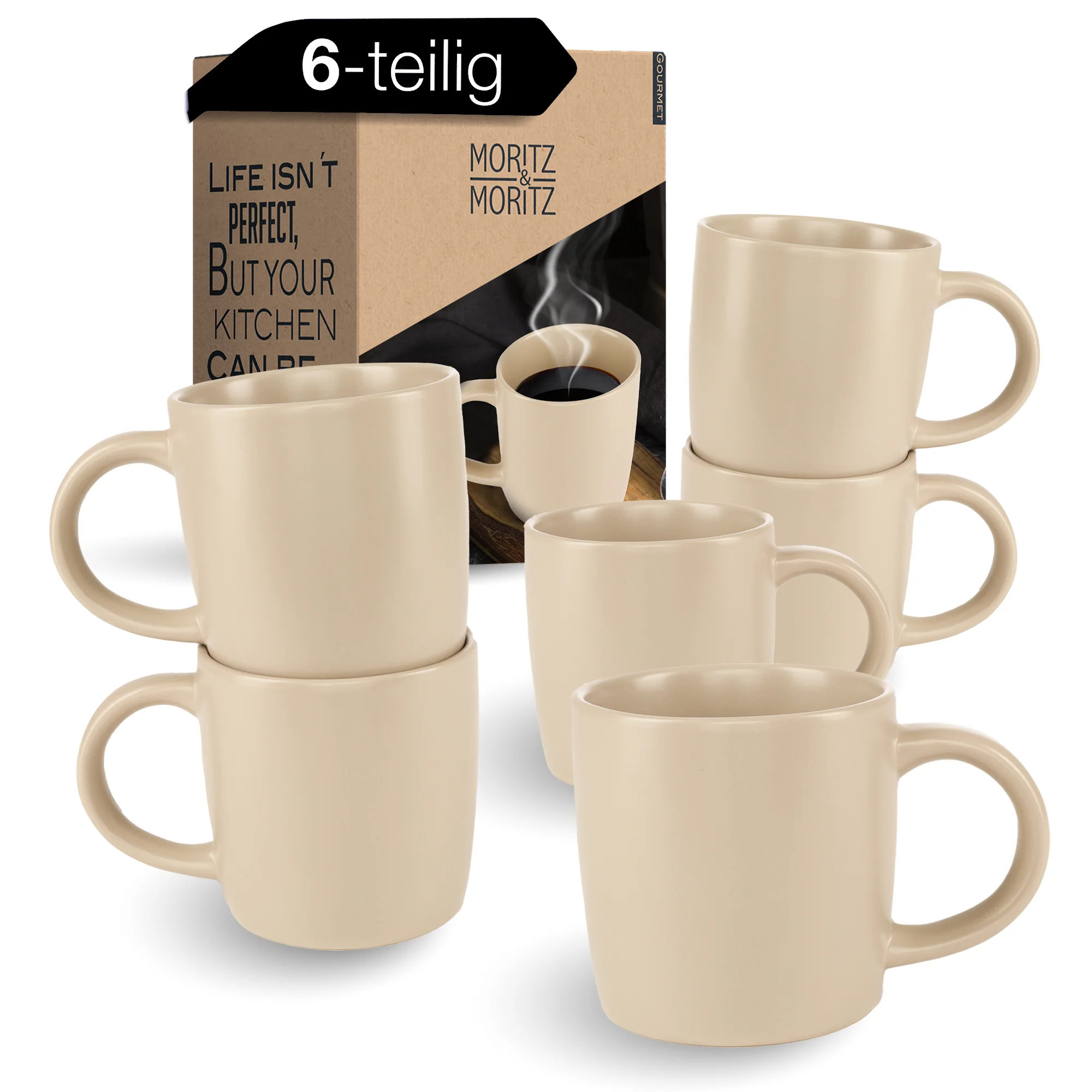 NORDIC 6tlg Kaffeetassen Set 300ml Beige