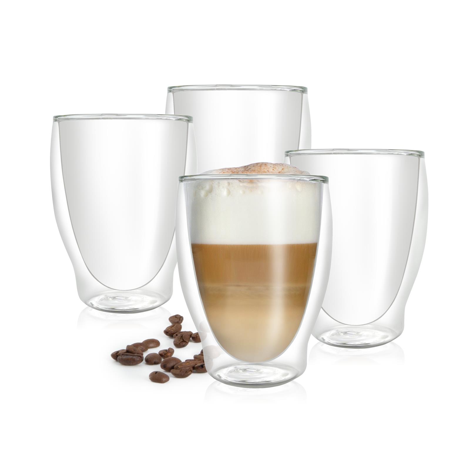 MILANO 4 x 250 ml doppelwandige Thermogläser, vier transparente Trinkgläser der Serie "Milano" à 250 ml, aus dickwandigem