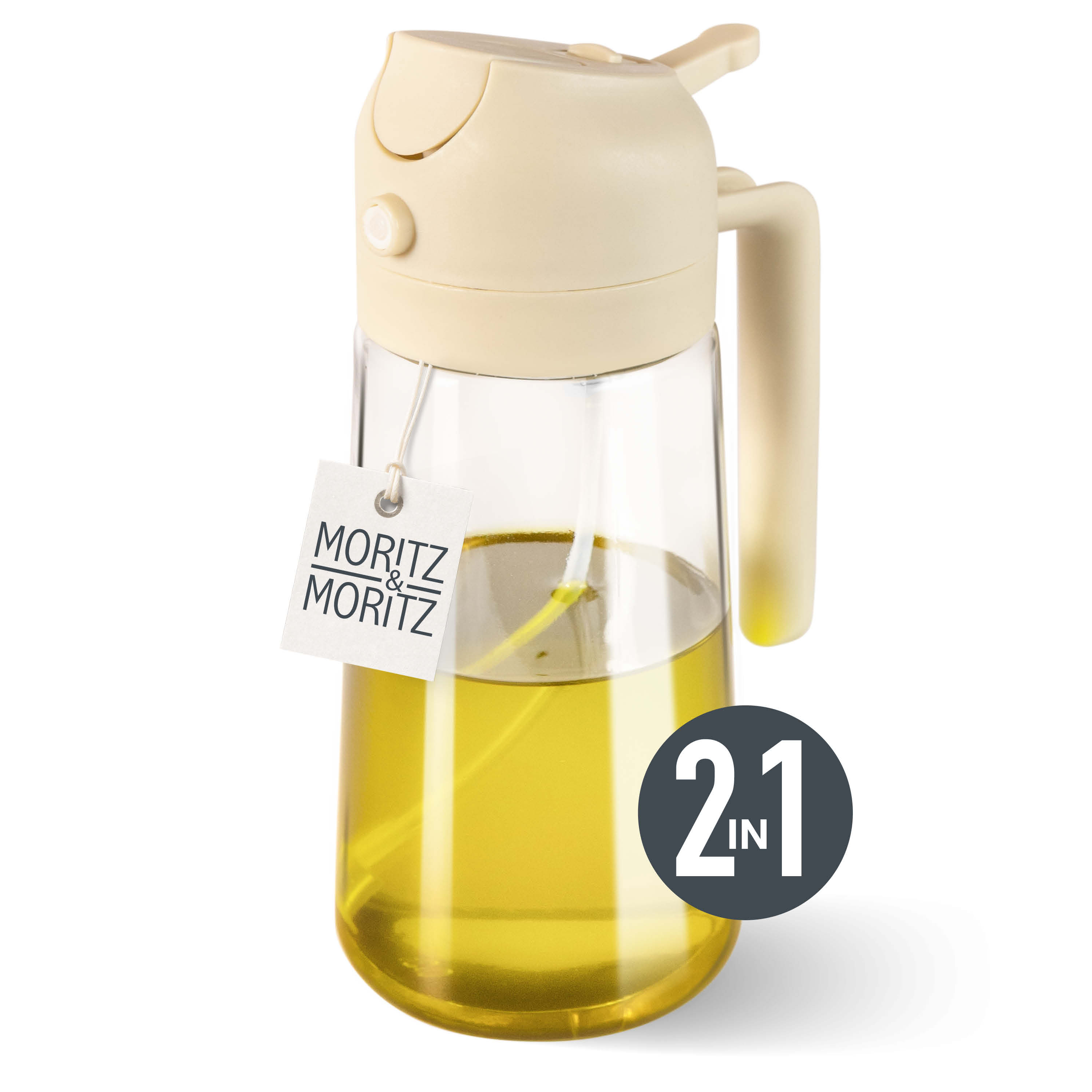 Ölsprüher Glas 470ml cream, vor weißem Hintergrund
