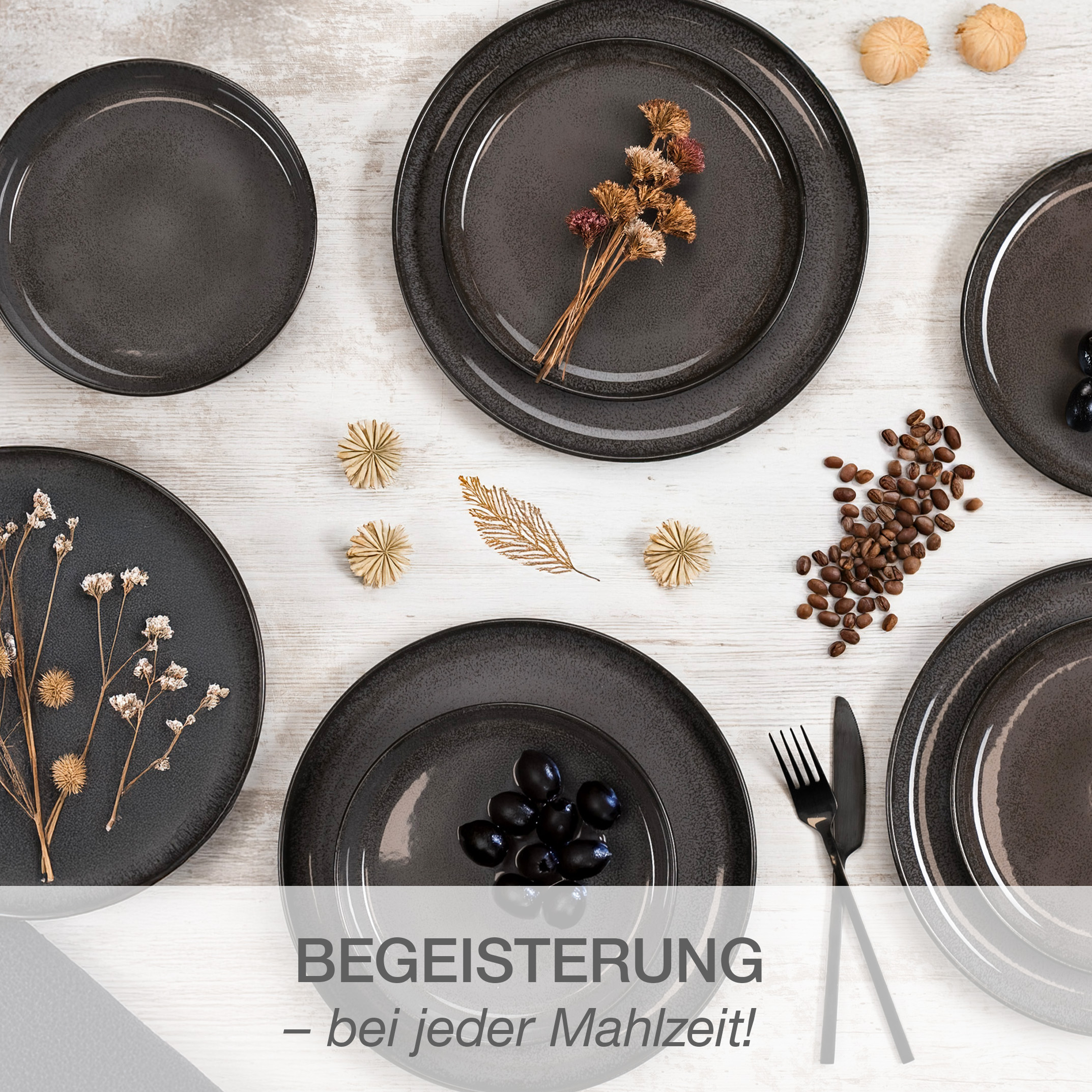 VIDA 24-teilig Geschirrset mit Müslibowls Anthrazit