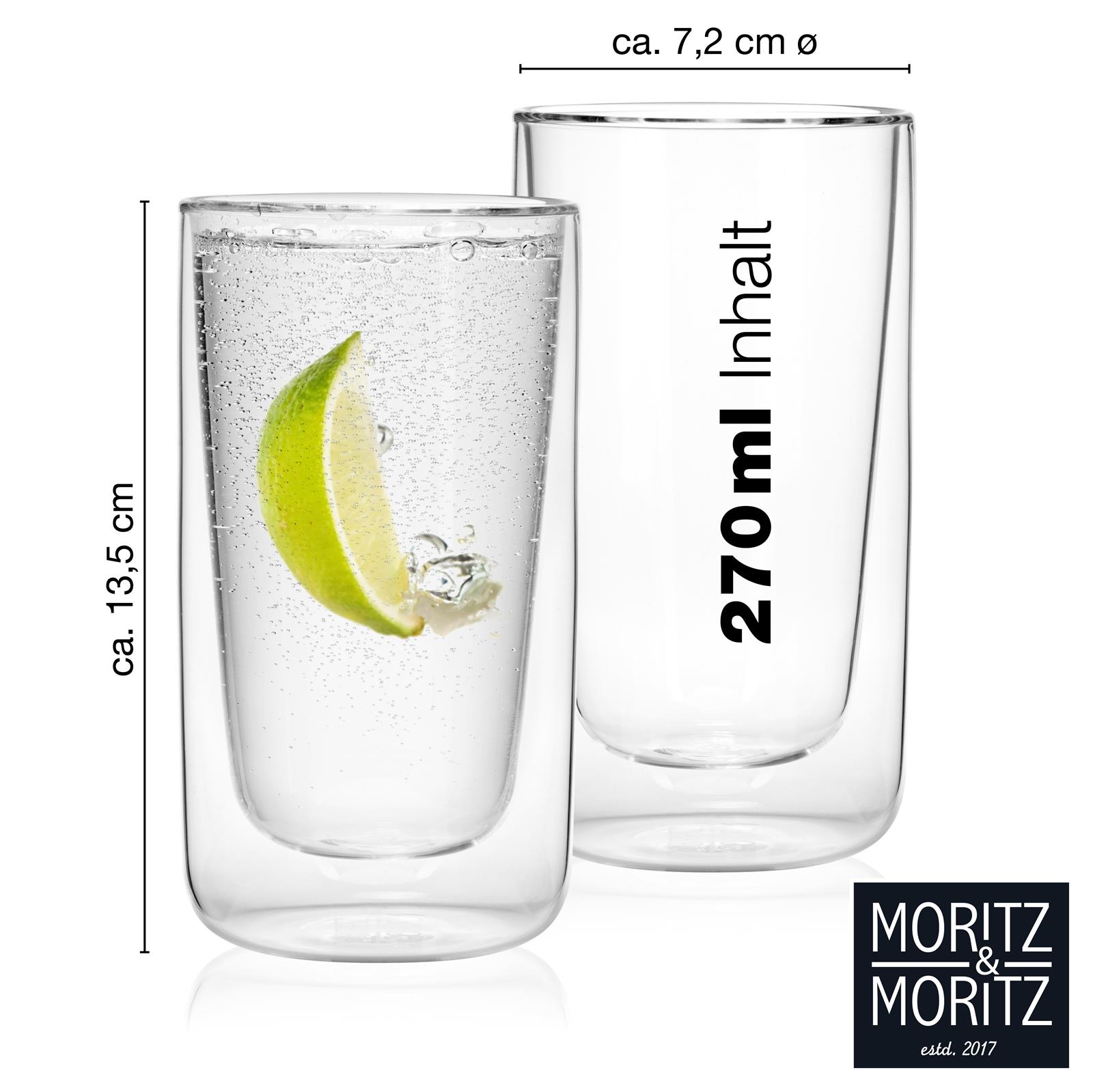 Glas in Grün, 2er Set M&M Moments 270ml Gläser, gerade Form, auf weißem Hintergrund