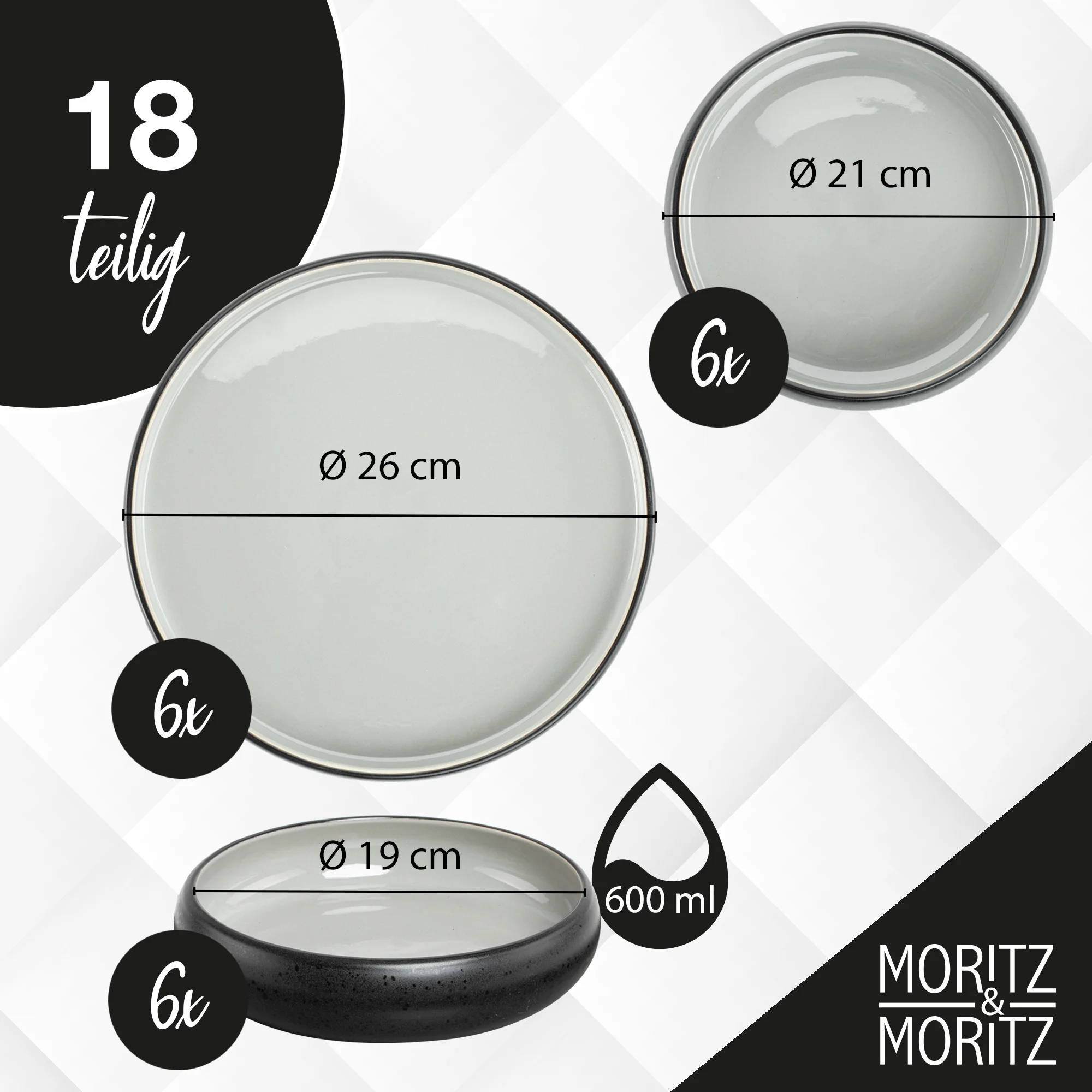 SOLID UNI 18tlg Geschirr Set - Grau SOLID UNI 18tlg Geschirr Set - Grau