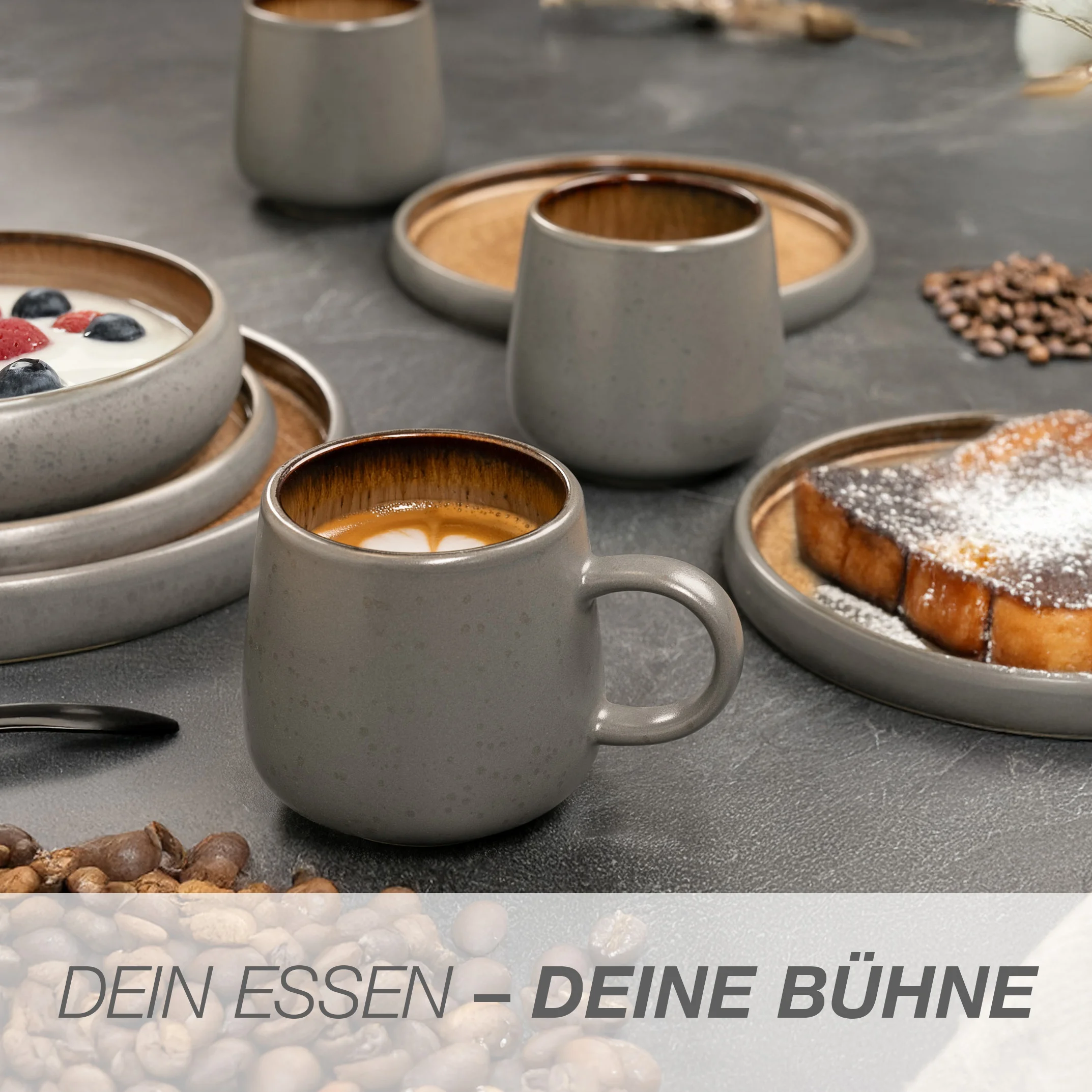 SOLID Kaffeebacher Set 6-teilig Beige, Farbwirkung bei Tages- und Kunstlicht