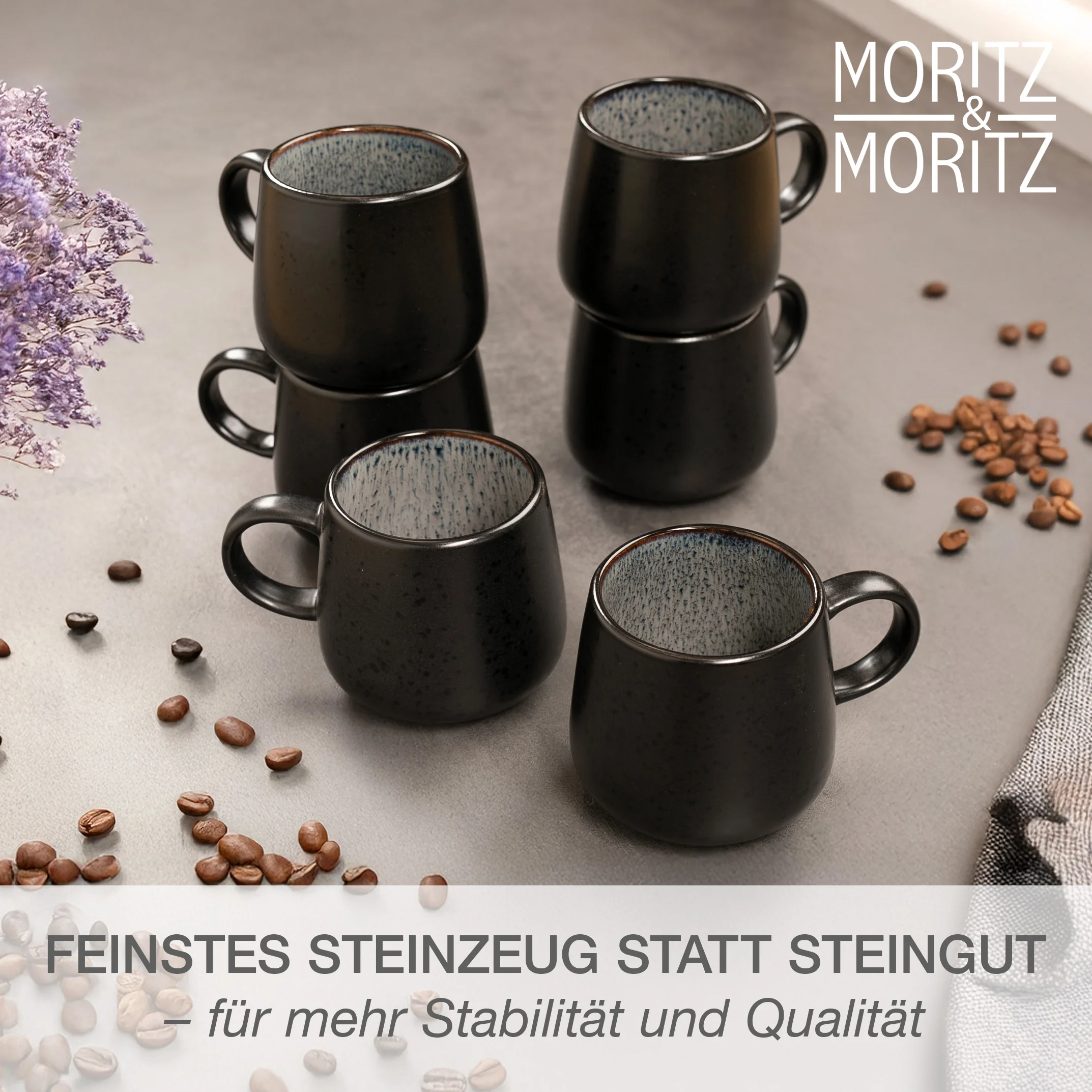 SOLID Kaffeebecher Set 6-teilig Anthrazit, in der Hand gehalten