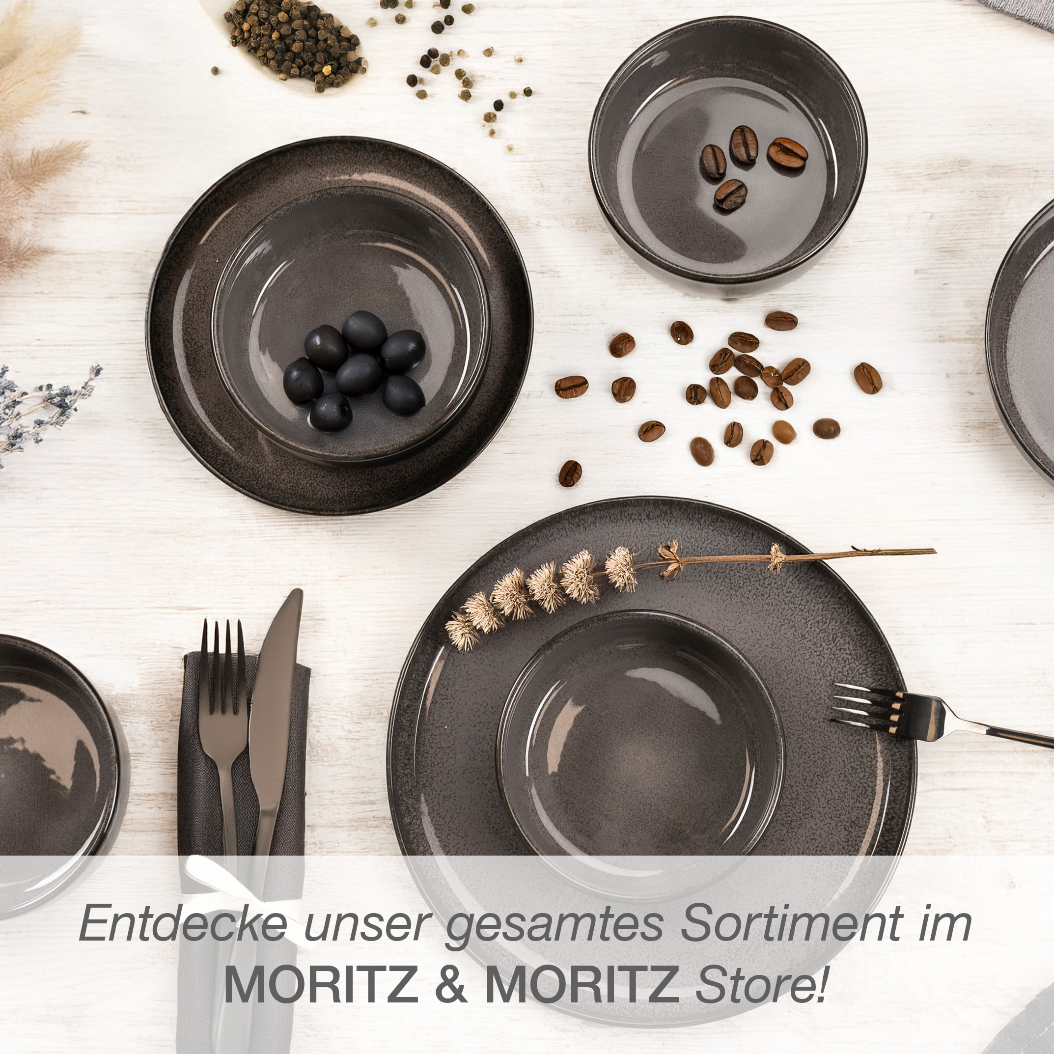 VIDA 24-teilig Geschirrset mit Müslibowls Anthrazit