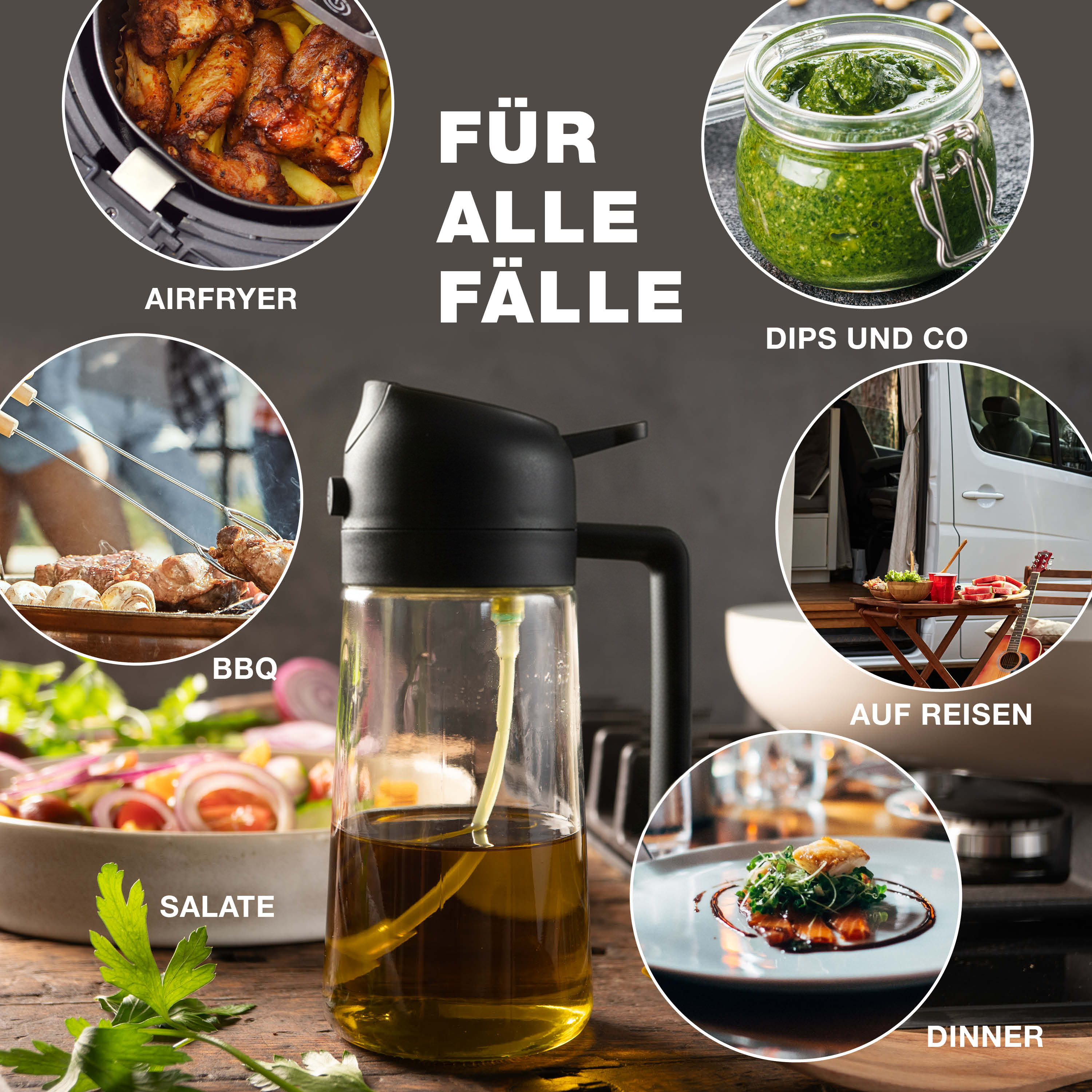 Ölsprüher Glas 470ml schwarz