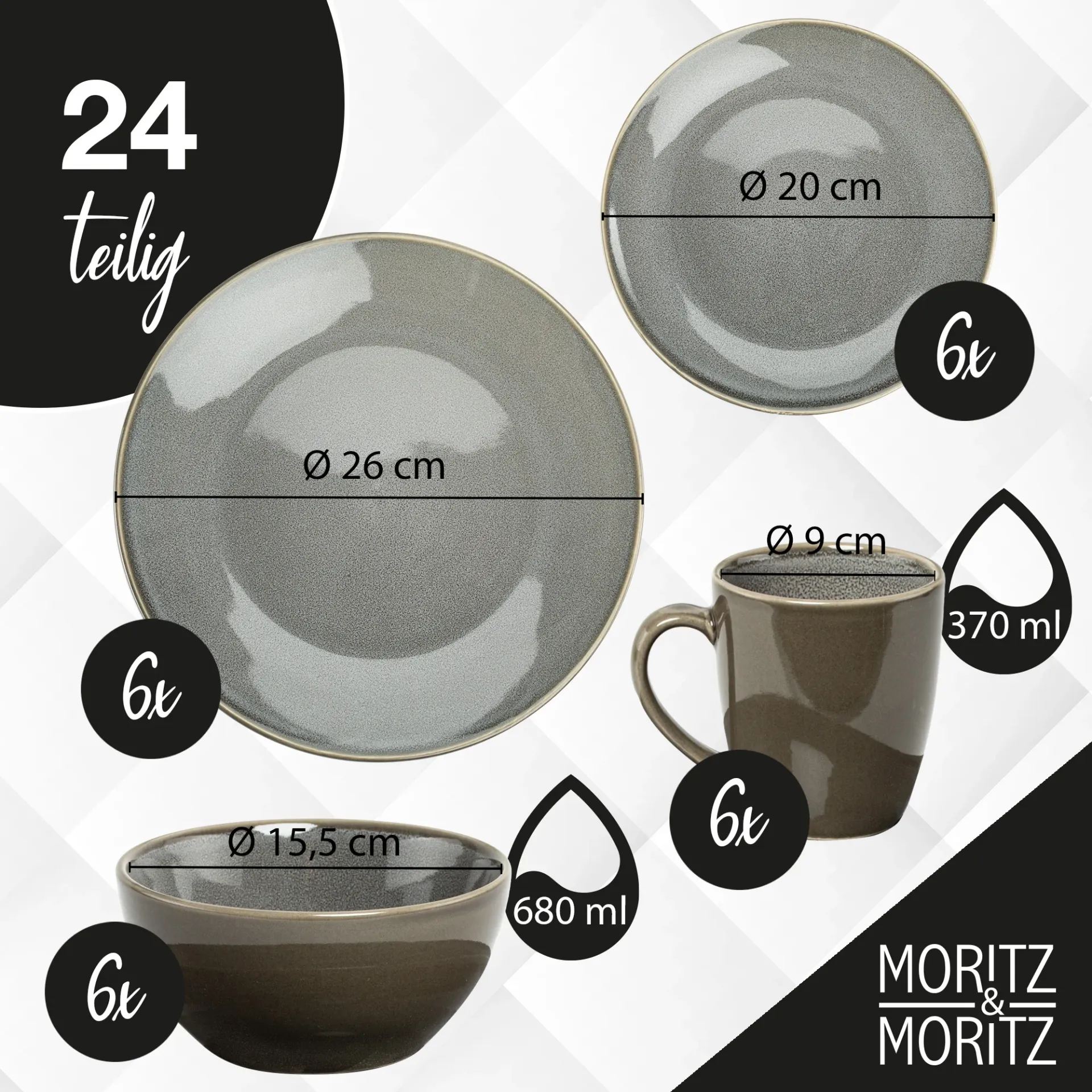 SENSE Geschirrset 24-teilig Grau, Ansicht 2