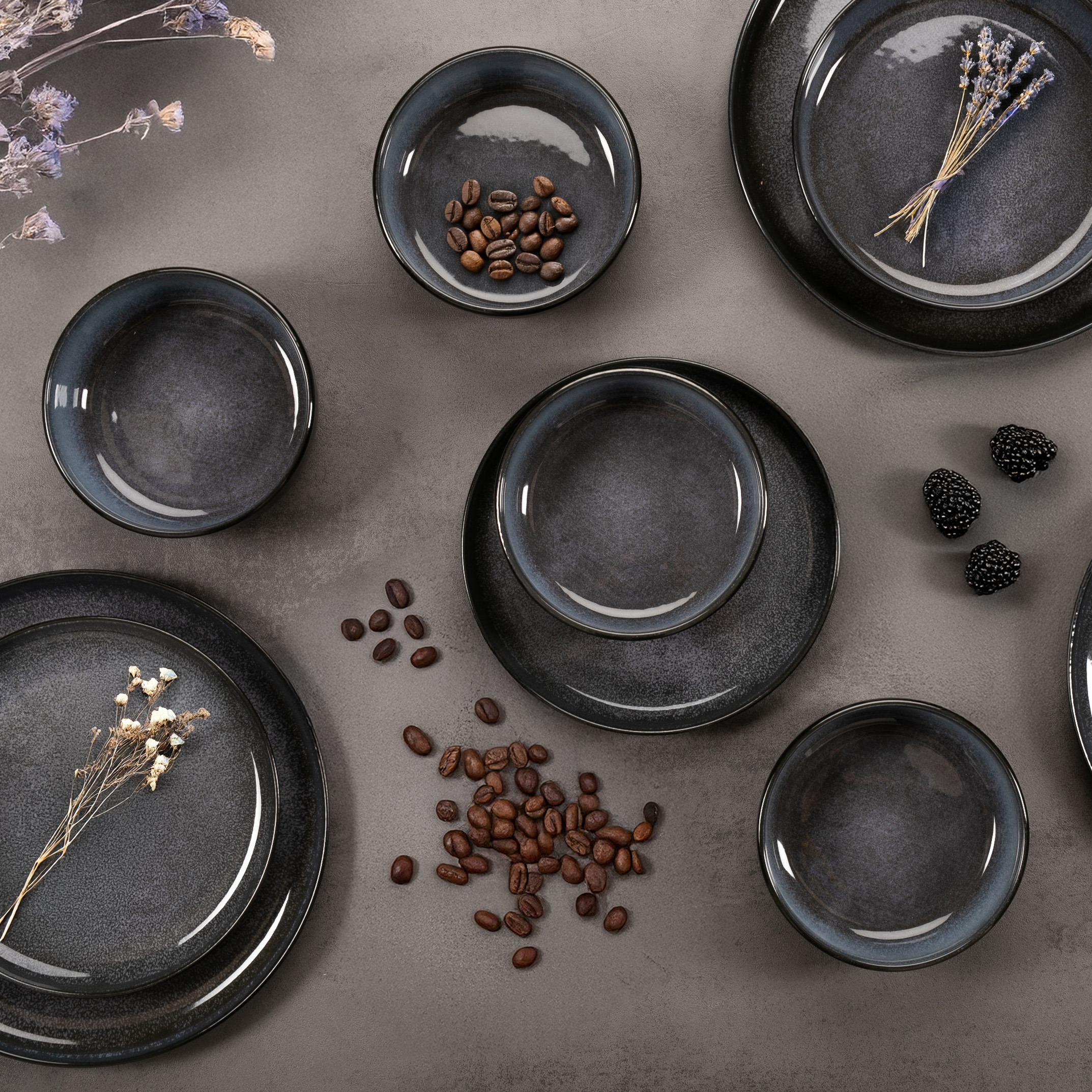 VIDA Geschirr Set 18-teilig Blau – Geschirrset für 6 Personen aus Porzellan, 18-teilig