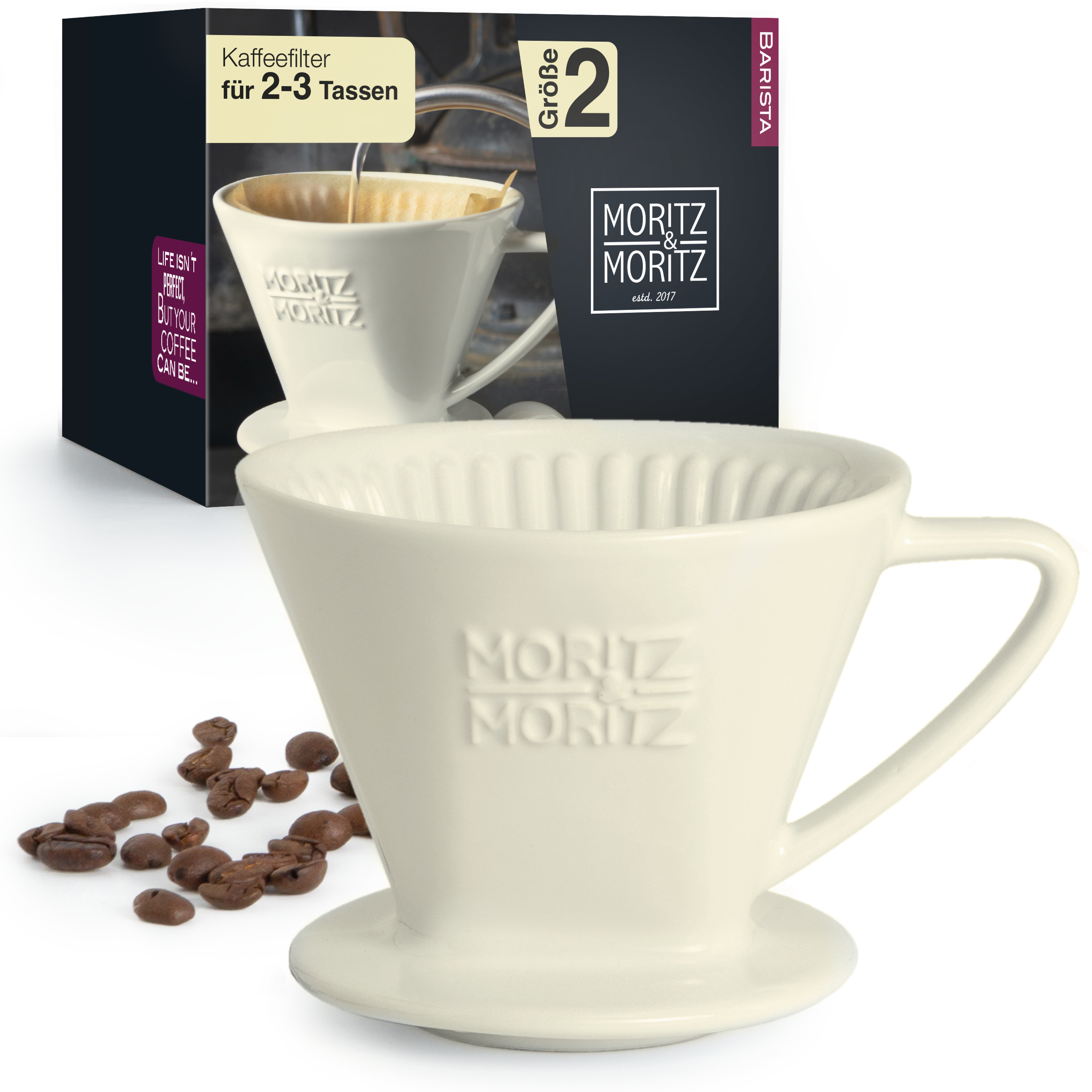 Kaffeefilter Größe 2 weiß, vor weißem Hintergrund