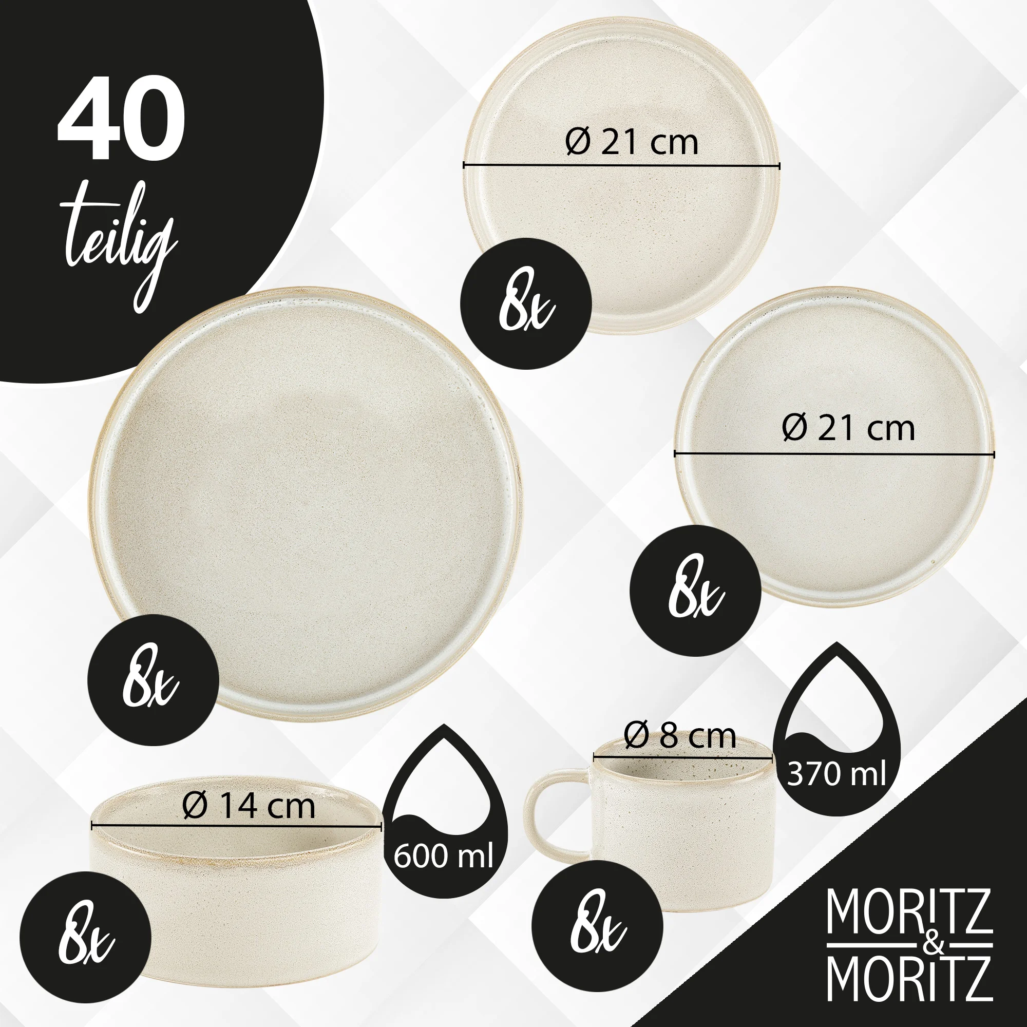CASTELLO 40tlg Geschirr Set für 8 Personen Beige CASTELLO 40tlg Geschirr Set für 8 Personen Beige