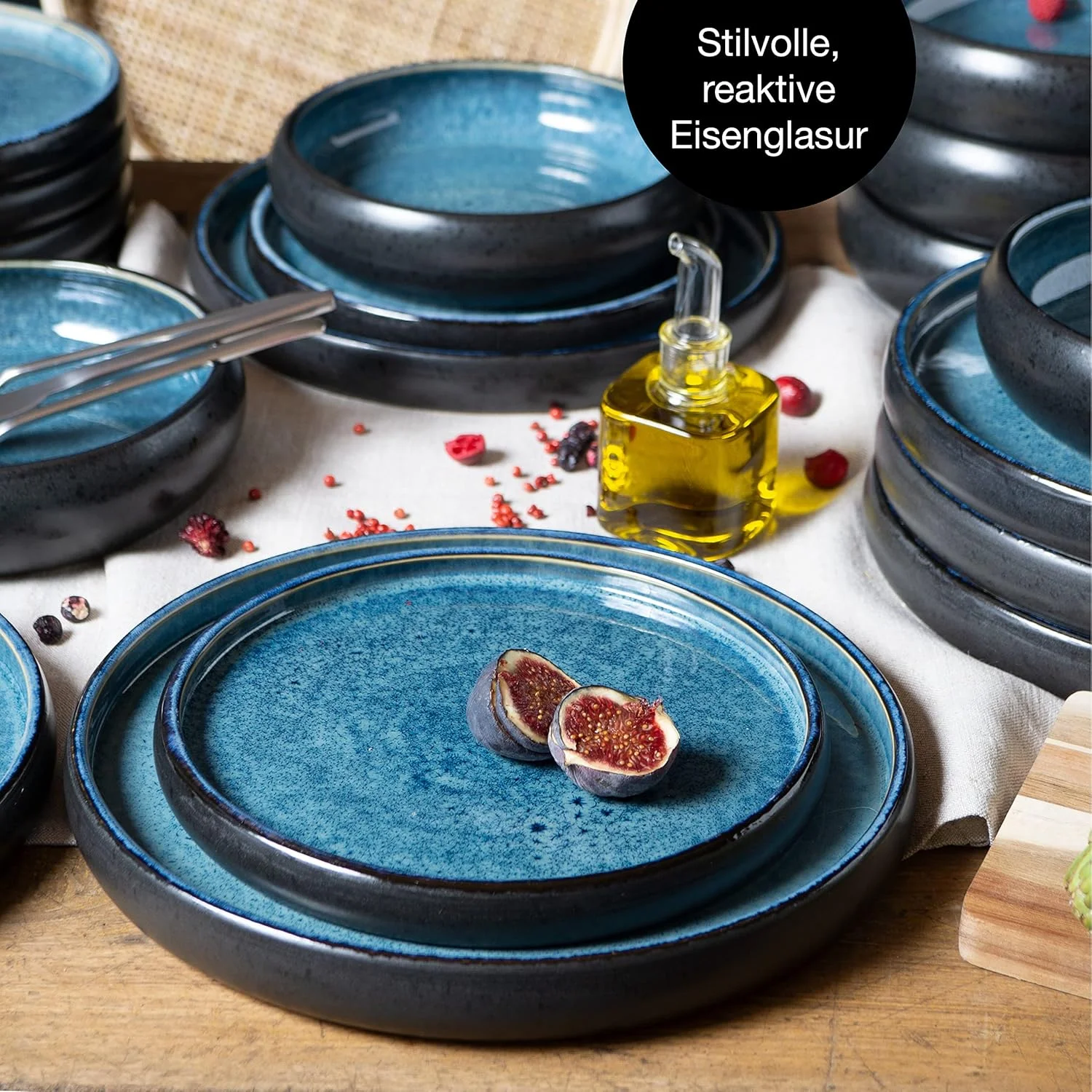 SOLID 24tlg Tafel Service blau Geschirr Set Reaktiv SOLID 24tlg Tafel Service blau Geschirr Set Reaktiv