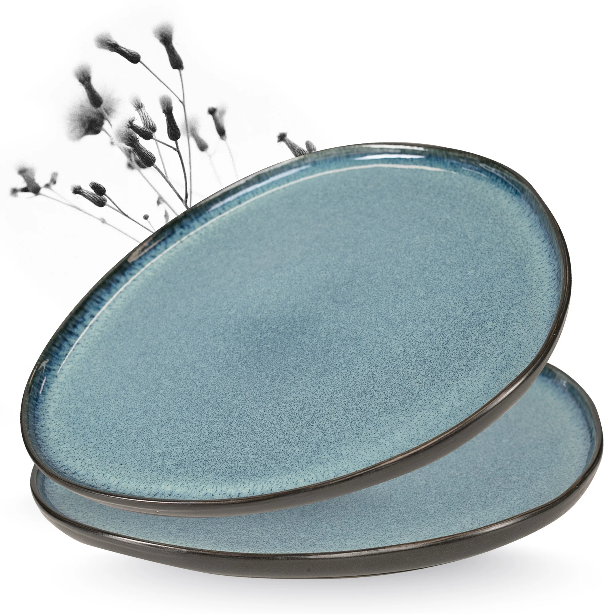 ORGANIC Servierplatten 2-teilig Blau, komplett vor weißem Hintergrund