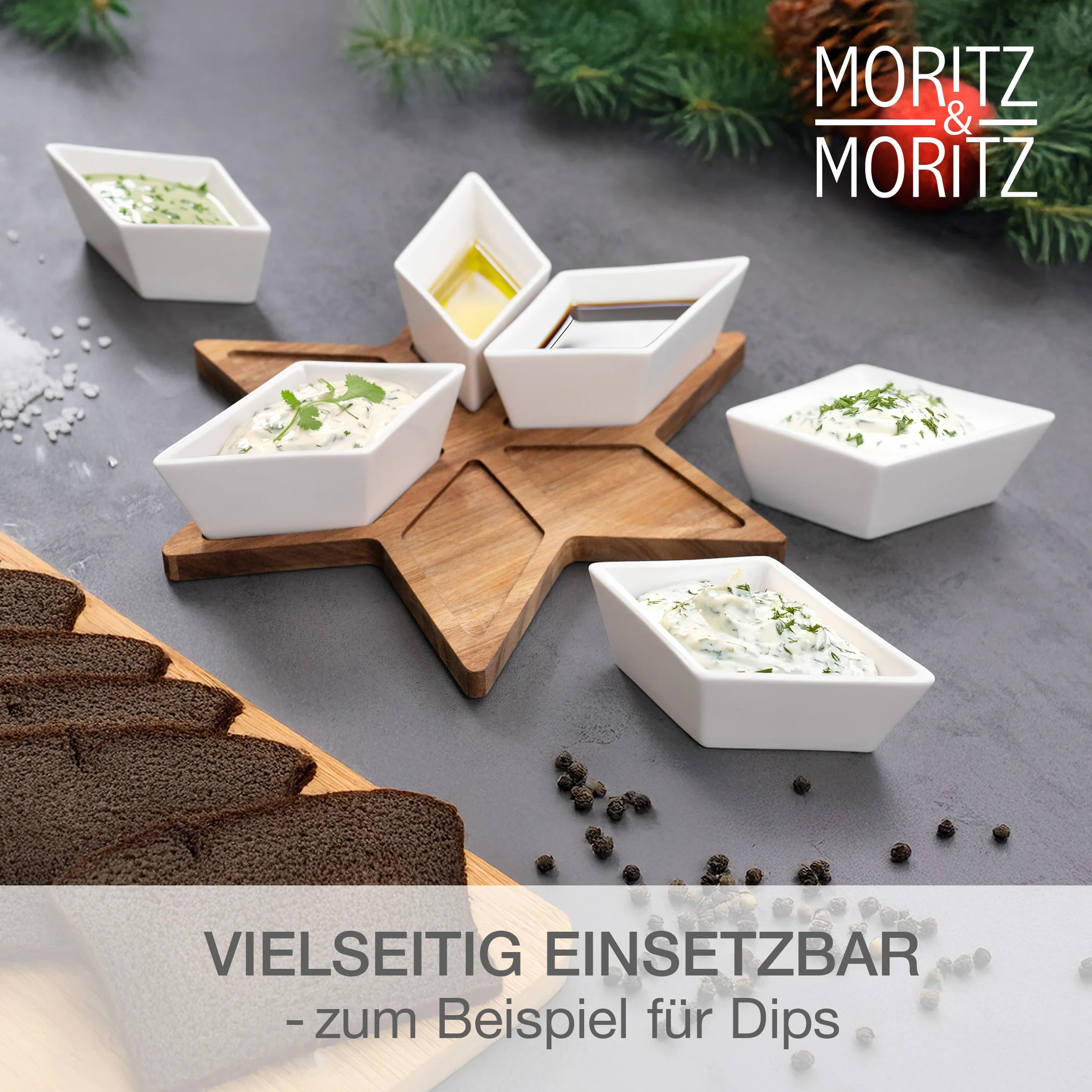 Servierschalen Set Sterne 7-teilig, Farbwirkung bei Tages- und Kunstlicht