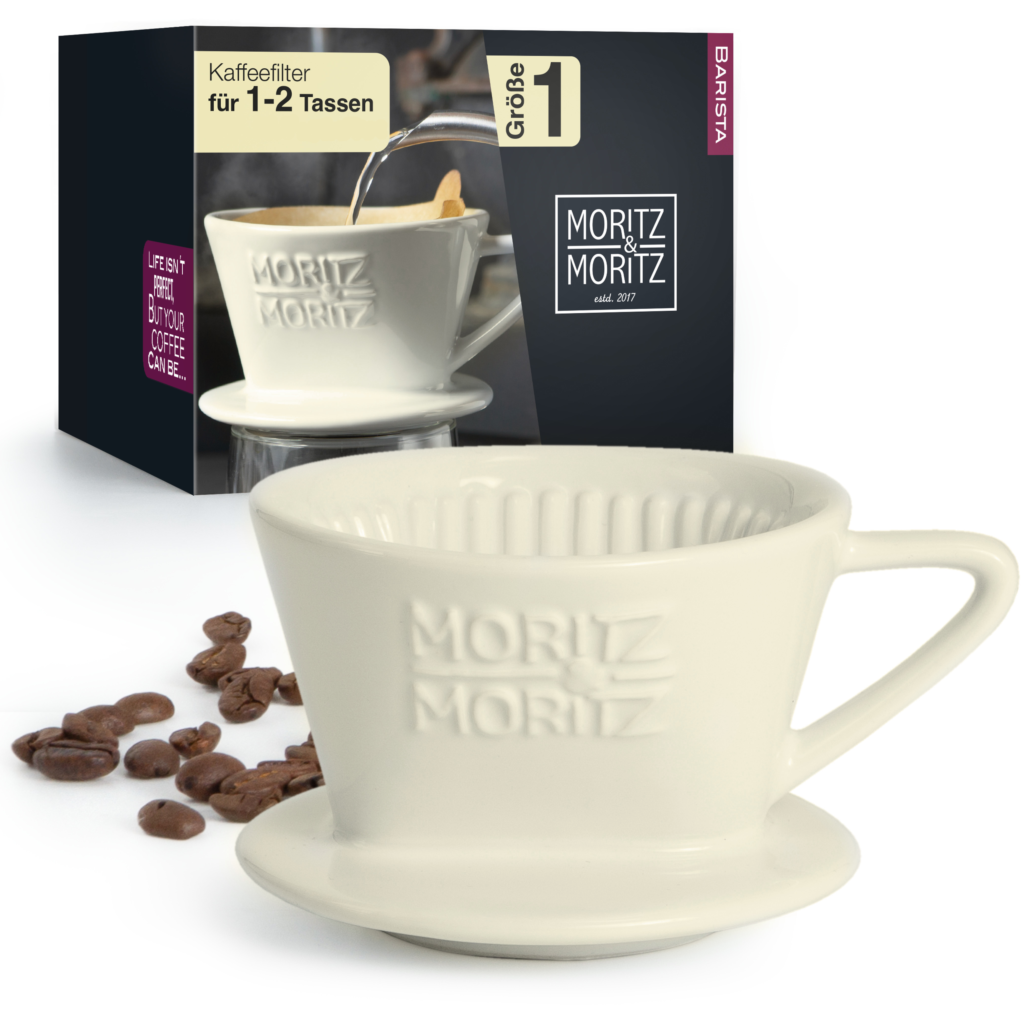 Kaffeefilter Größe 1 weiß, vor weißem Hintergrund
