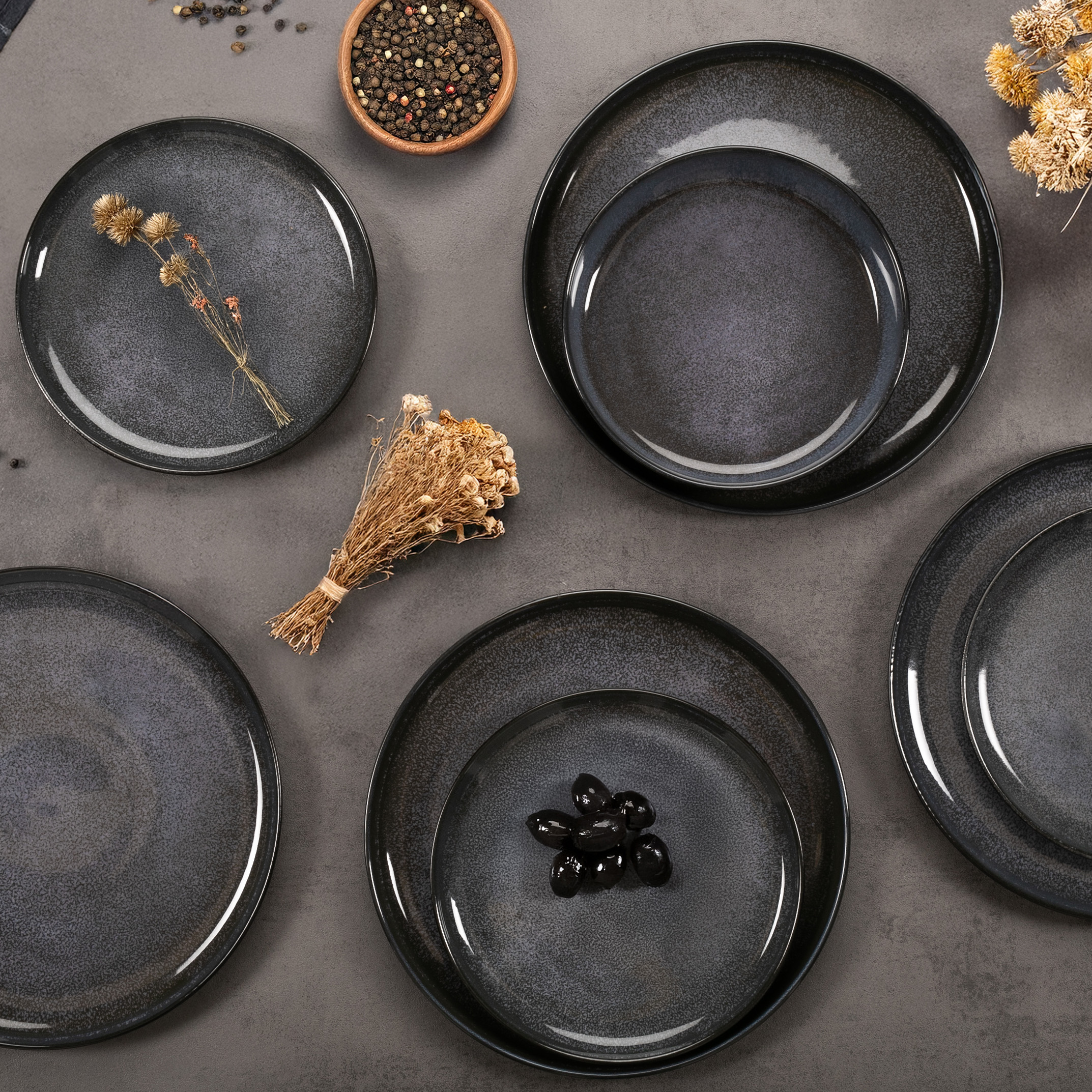 VIDA Geschirr Set 18-teilig Blau – Geschirrset für 6 Personen aus Porzellan, 18-teilig