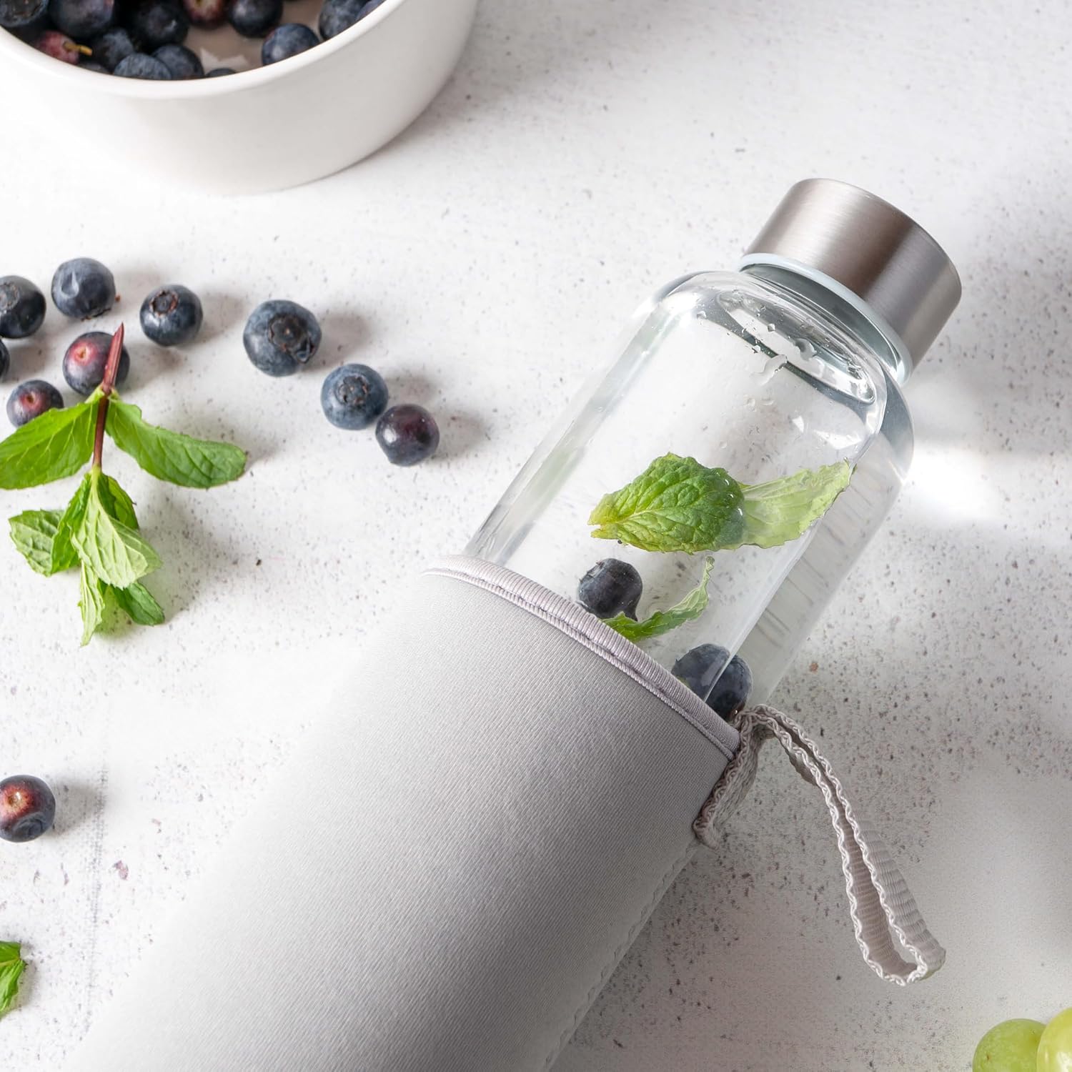 Trinkflasche Glas 500ml (Blau/Grau)