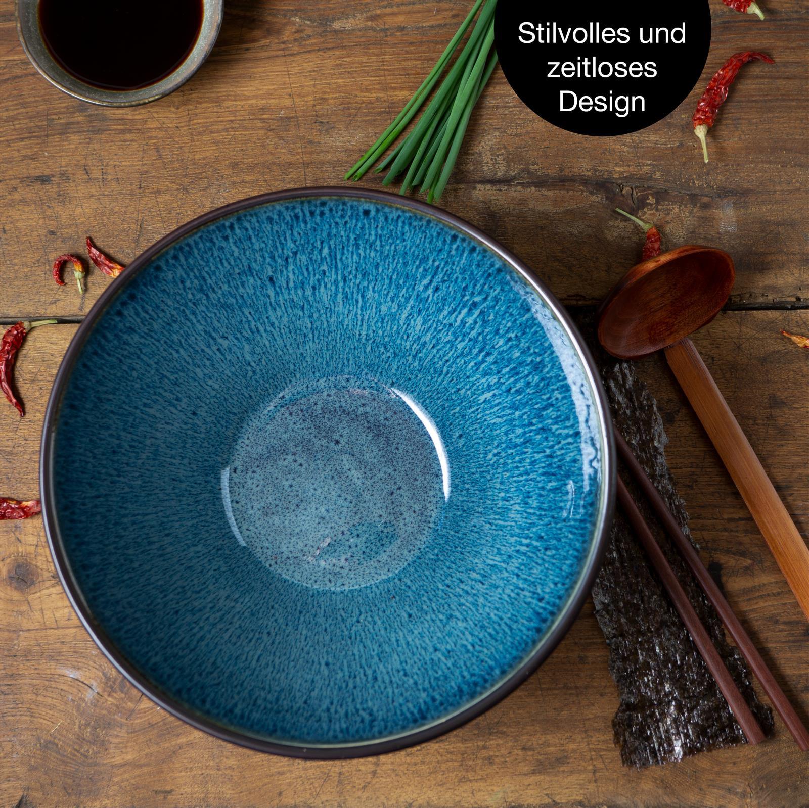 Ramenschale in Blau, 2er-Set Gourmet-Ramen-Schalen mit blauen Rillen