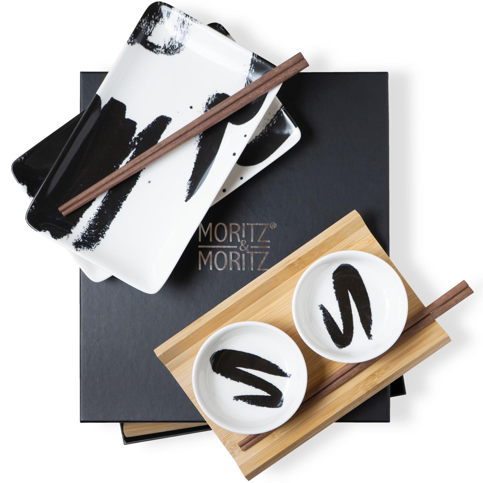 Sushi Set 8-teilig Pinselstriche schwarz