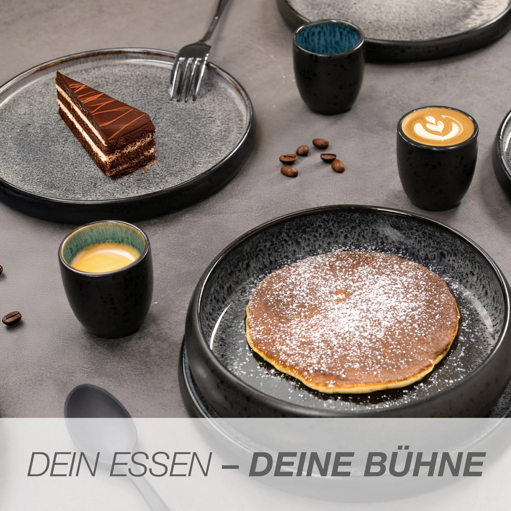 SOLID Espressobecher Set 4-teilig Bunt, Farbwirkung bei Tages- und Kunstlicht