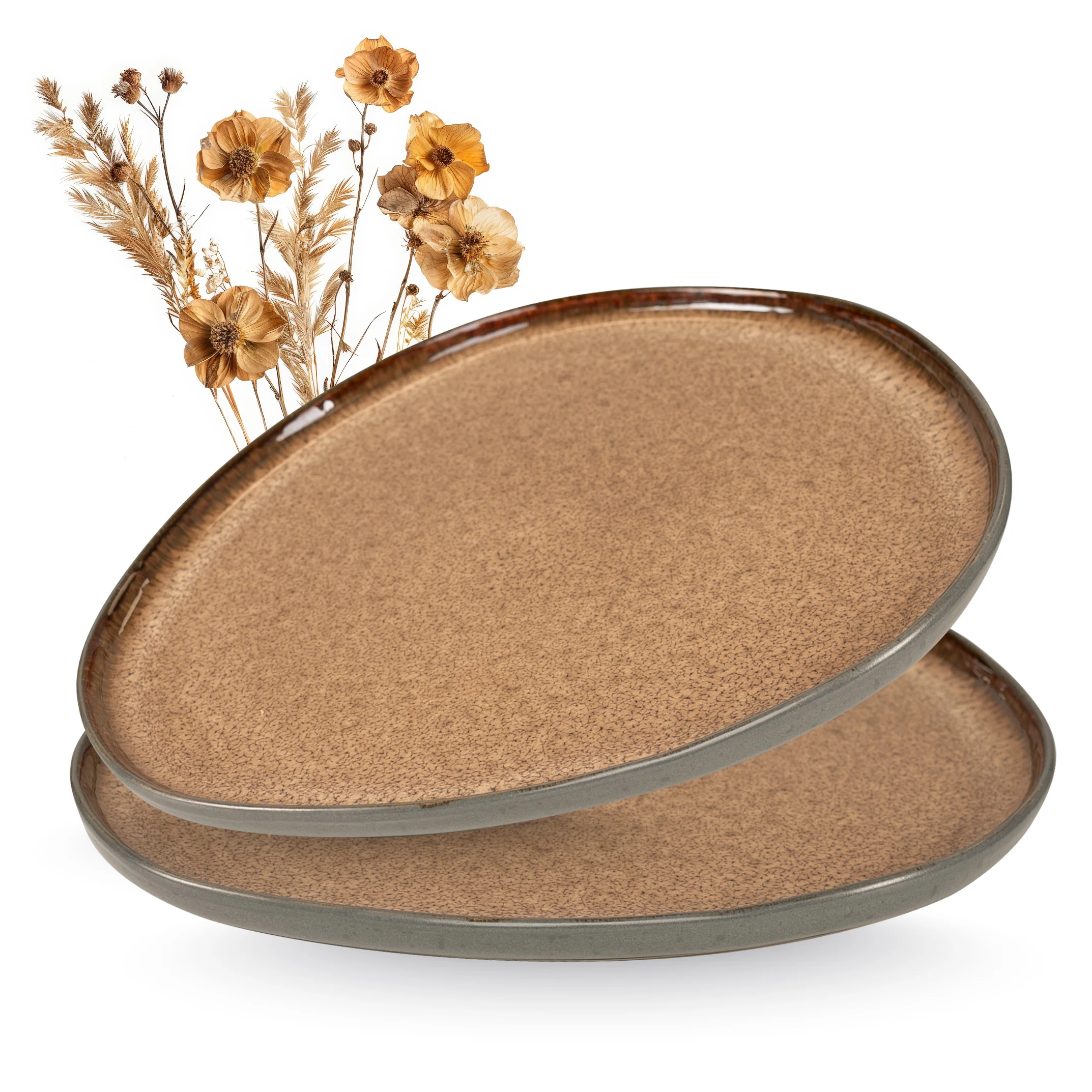 ORGANIC Servierplatten 2-teilig Beige, komplett vor weißem Hintergrund