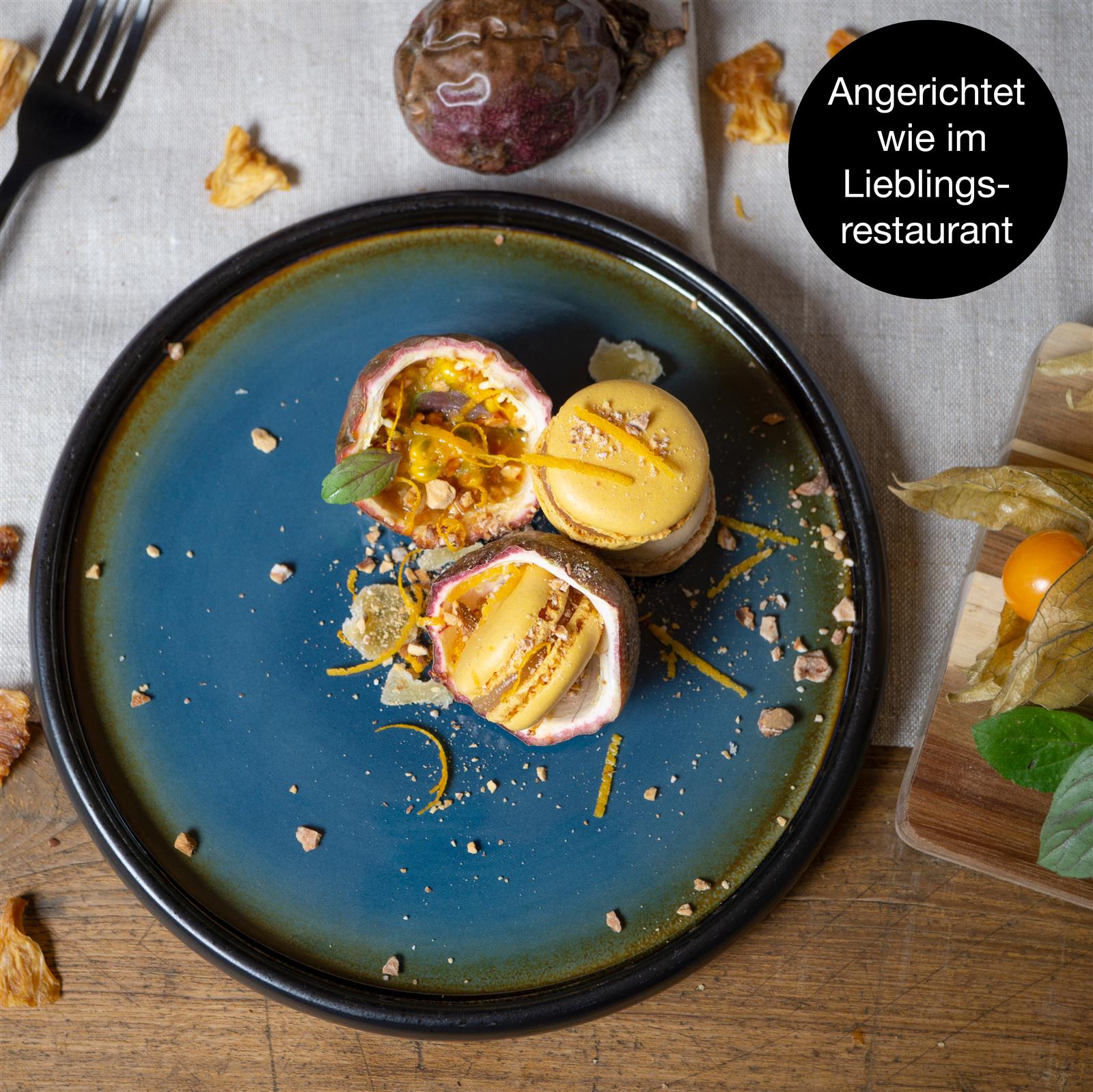 Gourmet Dessertteller Set, 4-teilig, in reaktivem Blau-Braun-Design