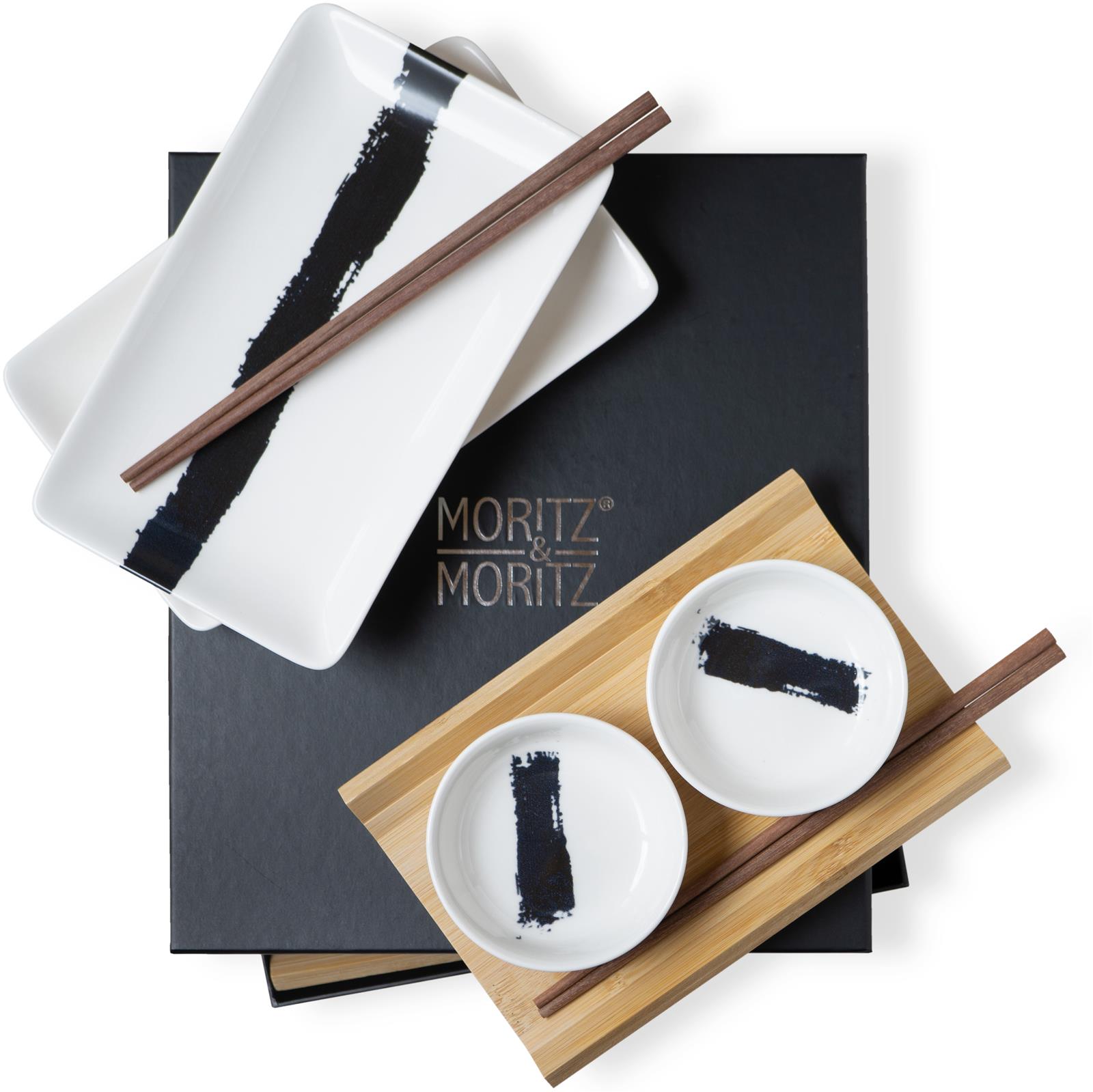 6-teiliges Gourmet-Sushiset mit schwarzem Pinselstrich-Design, Geschirrset für Sushi-Liebhaber