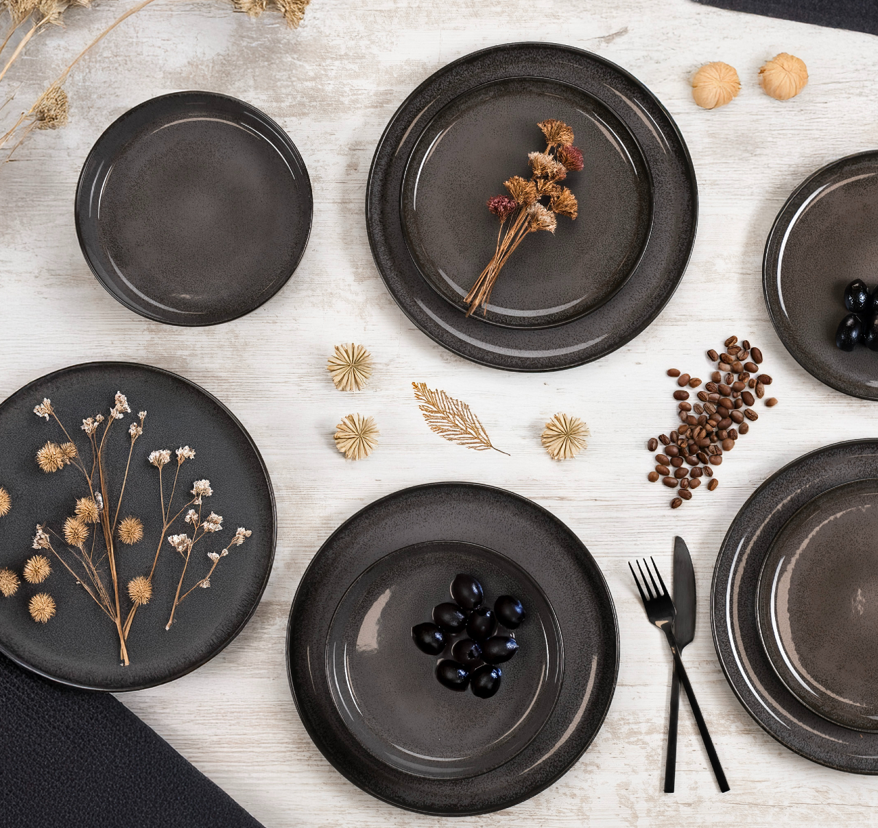 VIDA 18tlg Tafel Service anthrazit Geschirr Set