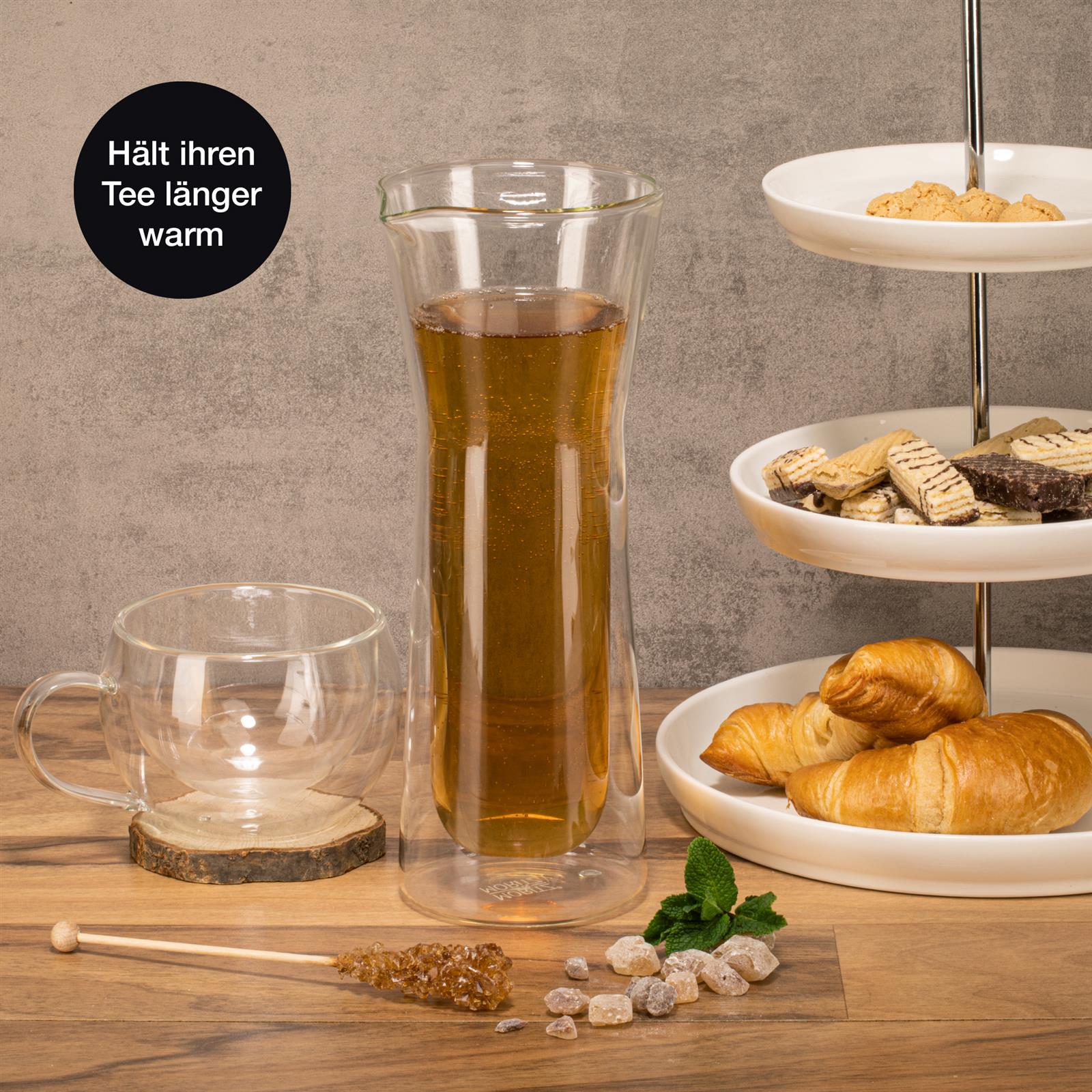 Klare Glas-Karaffe, 690 ml, konischem Design und stabilem Sockel
